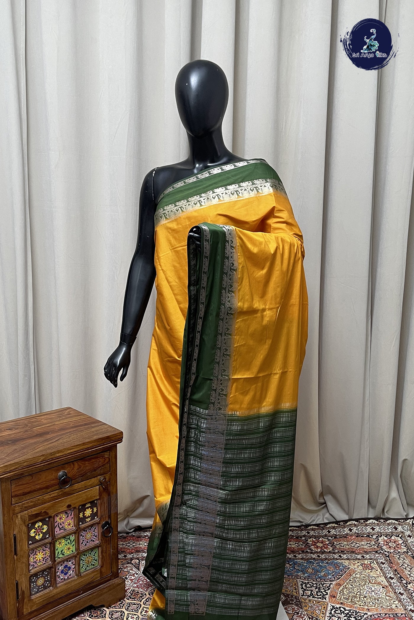 Mustard Yellow Semi Mysore Silk With Plain Pattern