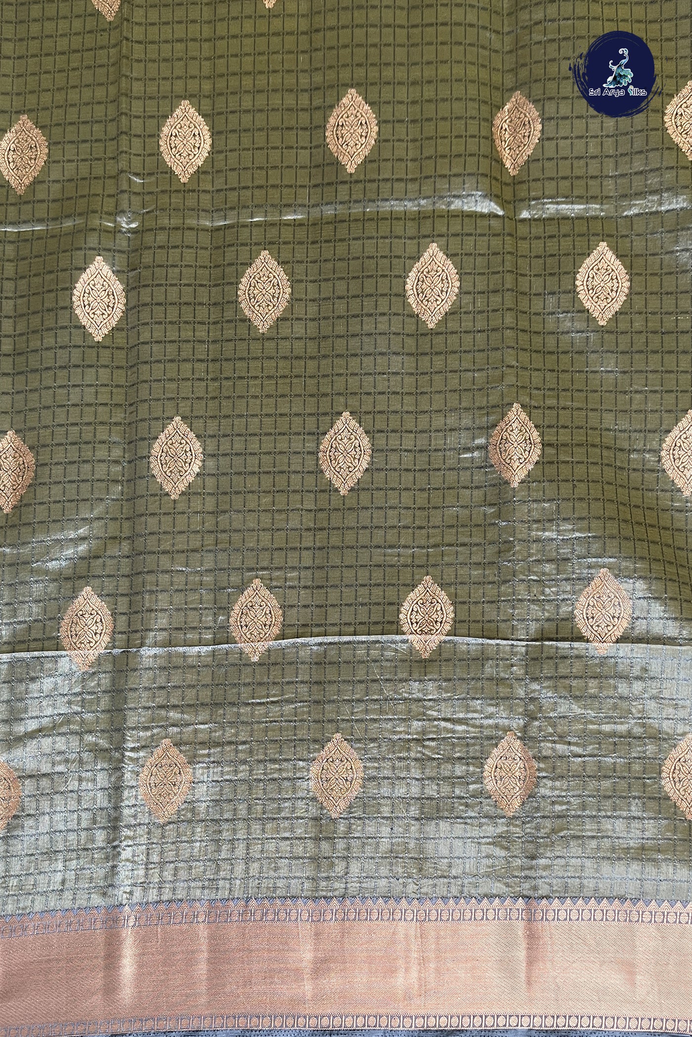 Dual Tone Grey Semi Tussar Saree With Zari Buttas Pattern