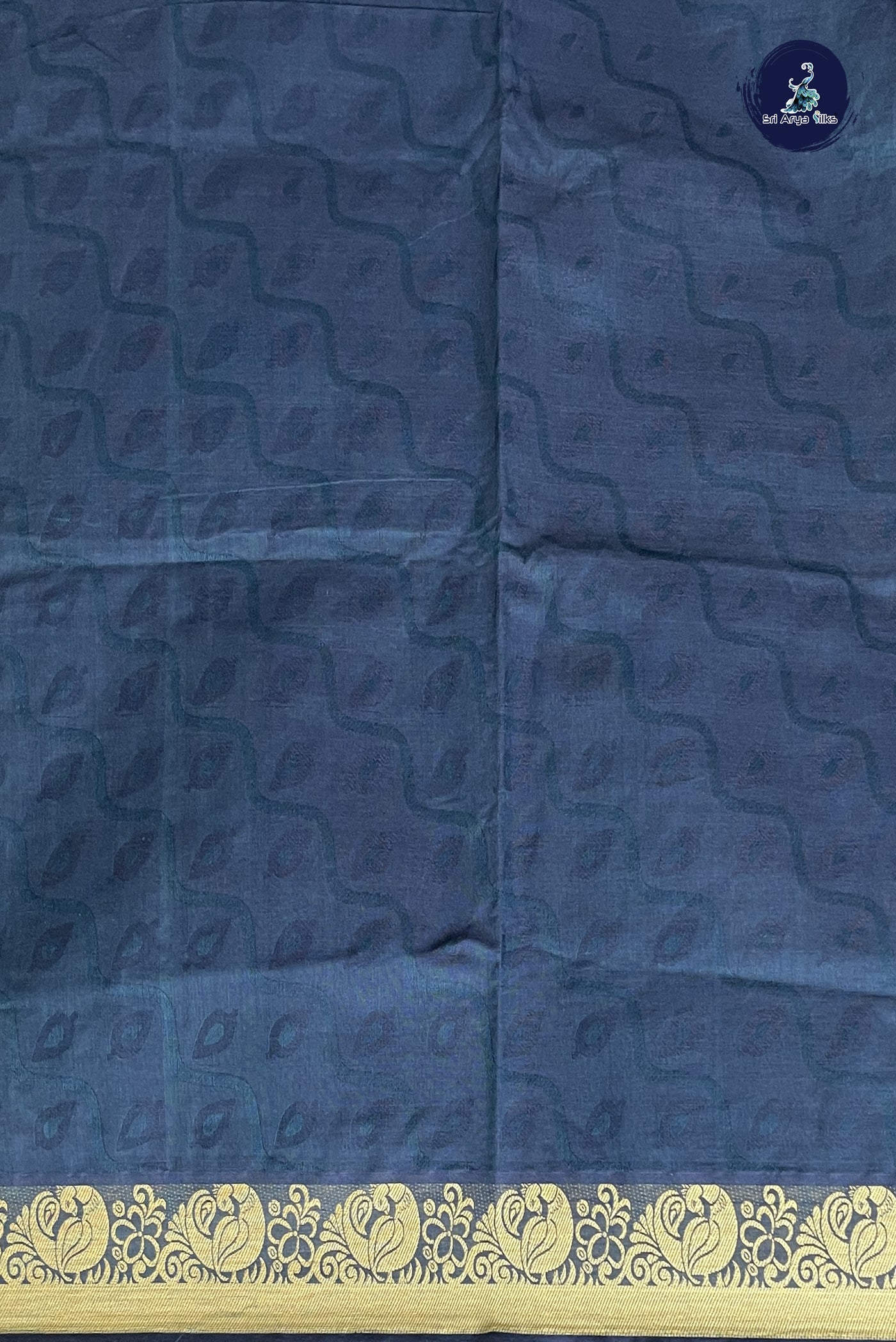 Blue Cotton Saree With Embossed Pattern