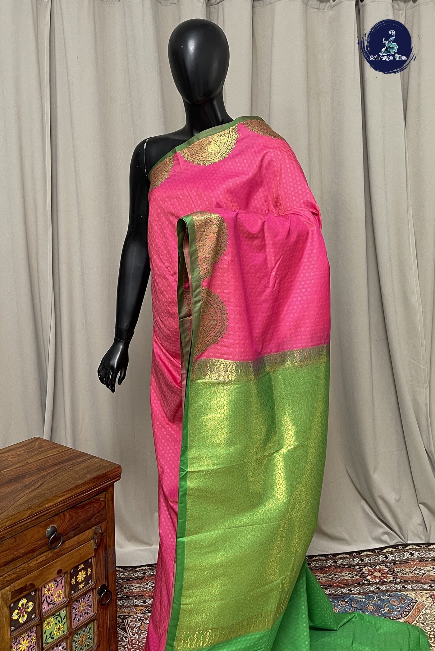 Pink Semi Silk Saree With Embossed Pattern