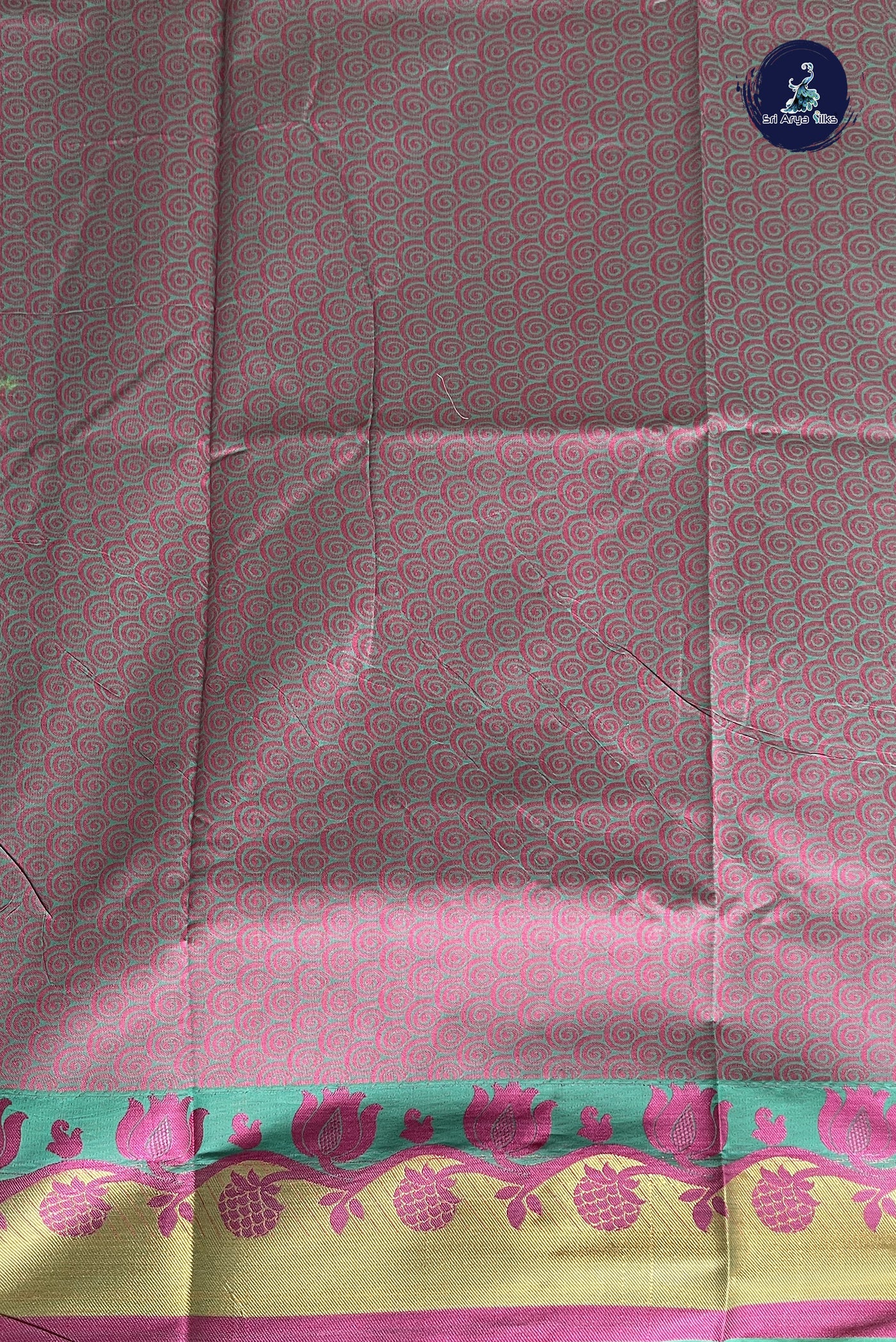 Green Cotton Saree With Embossed Pattern