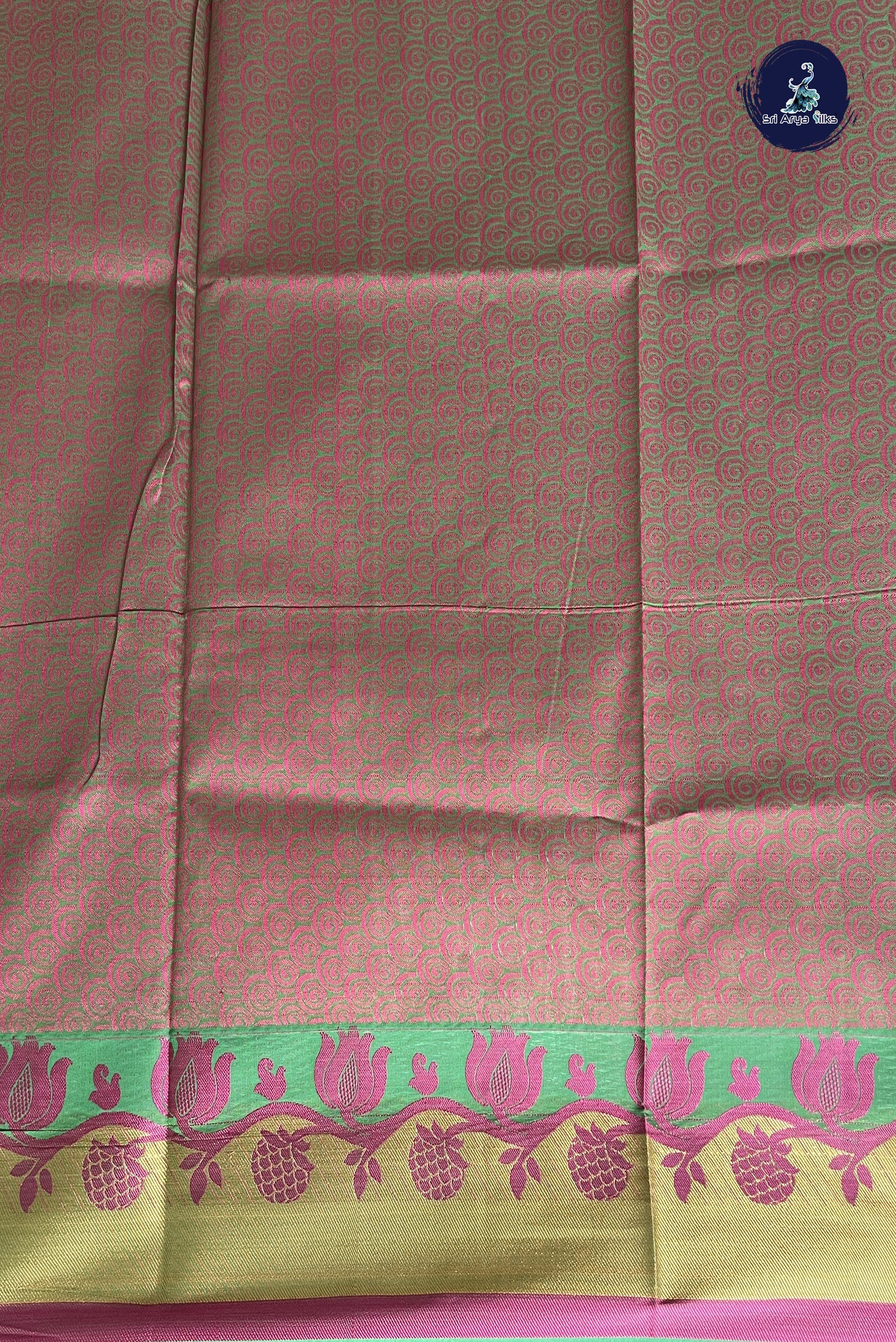 Parrot Green Cotton Saree With Embossed Pattern