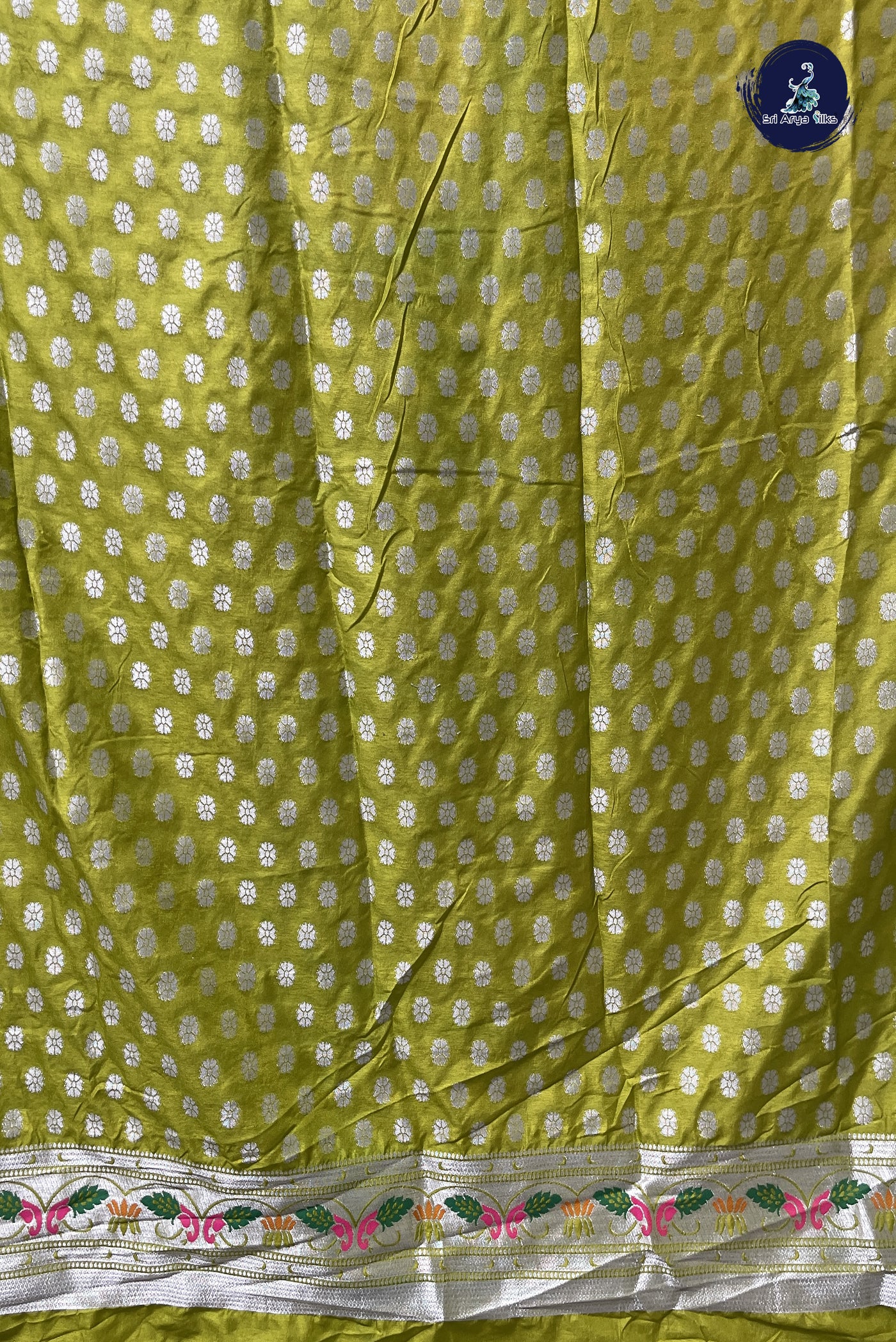 Lime Green Semi Raw Silk Saree With Embossed Pattern