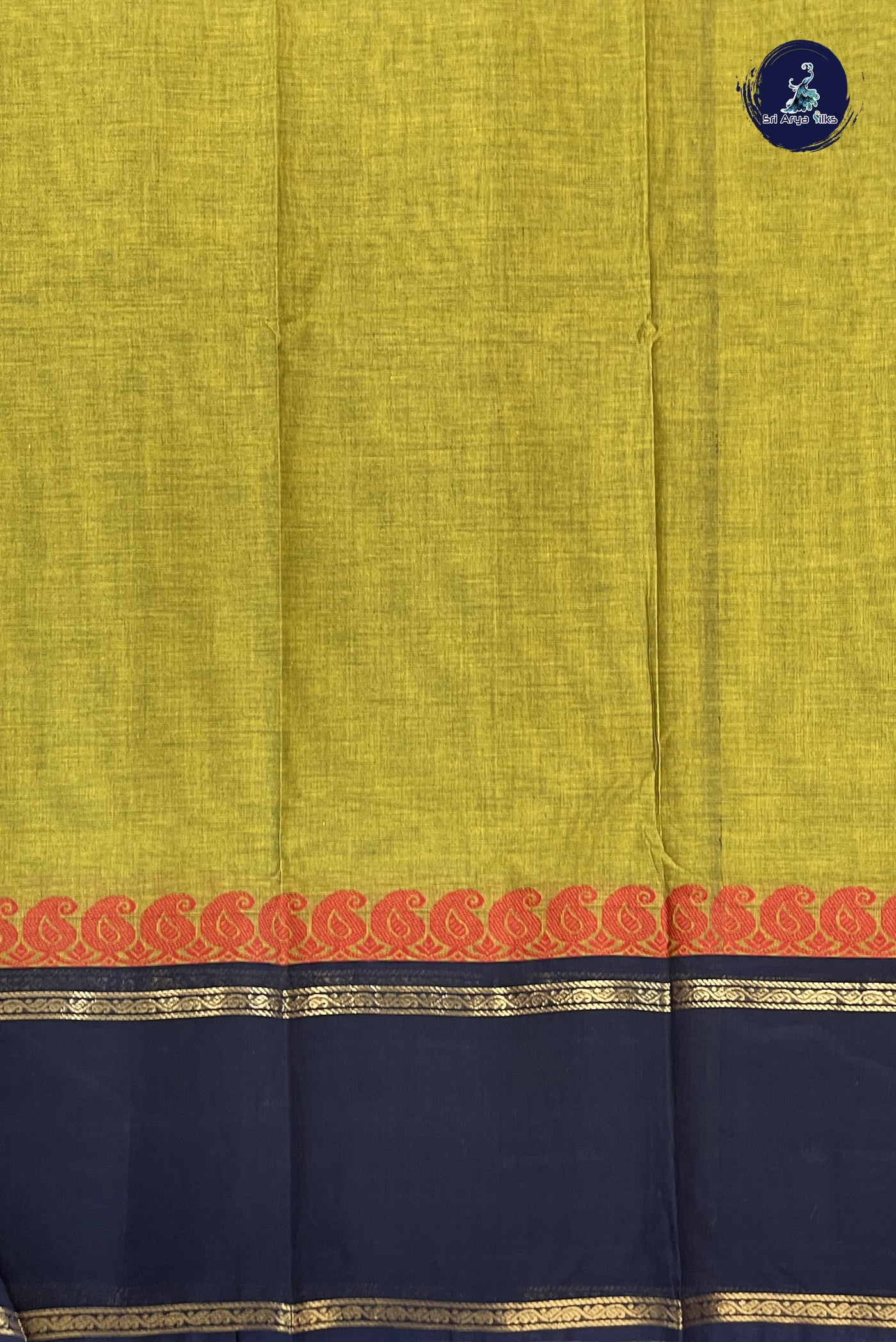 Yellowish Green Chettinad Cotton Saree With Buttas Pattern