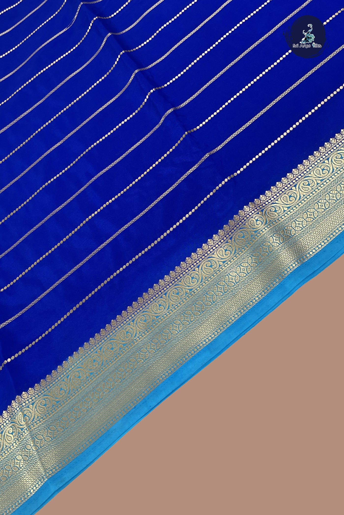 Royal Blue Semi Mysore Silk With Stripes Pattern