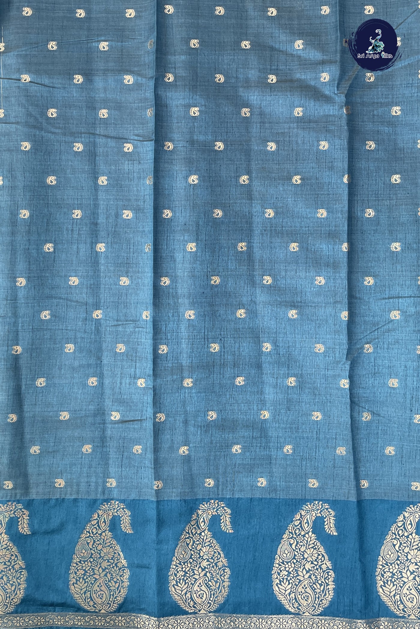 Sapphire Blue Semi Tussar Saree With Zari Buttas Pattern