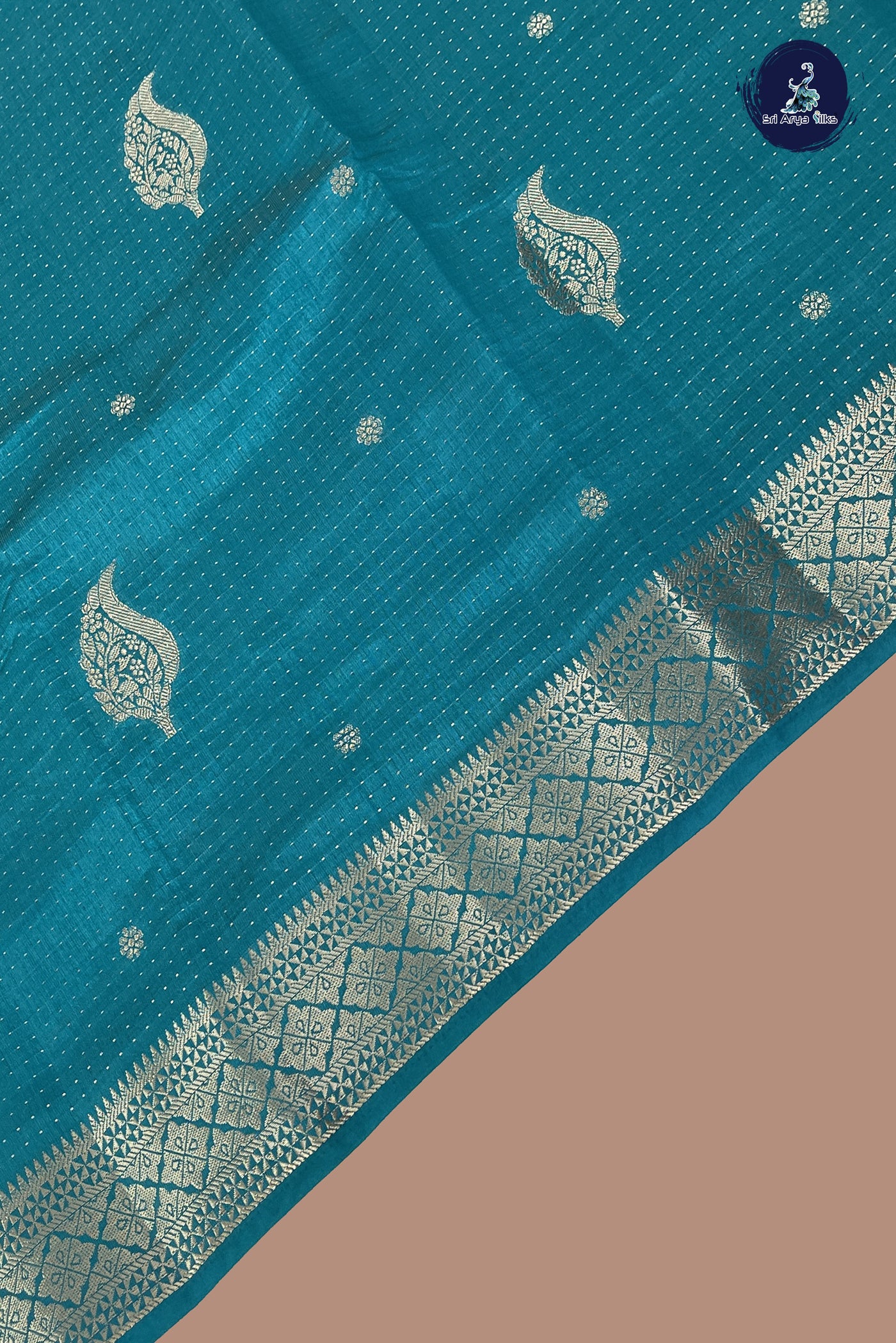 Teal Blue Semi Tussar Saree With Zari Buttas Pattern