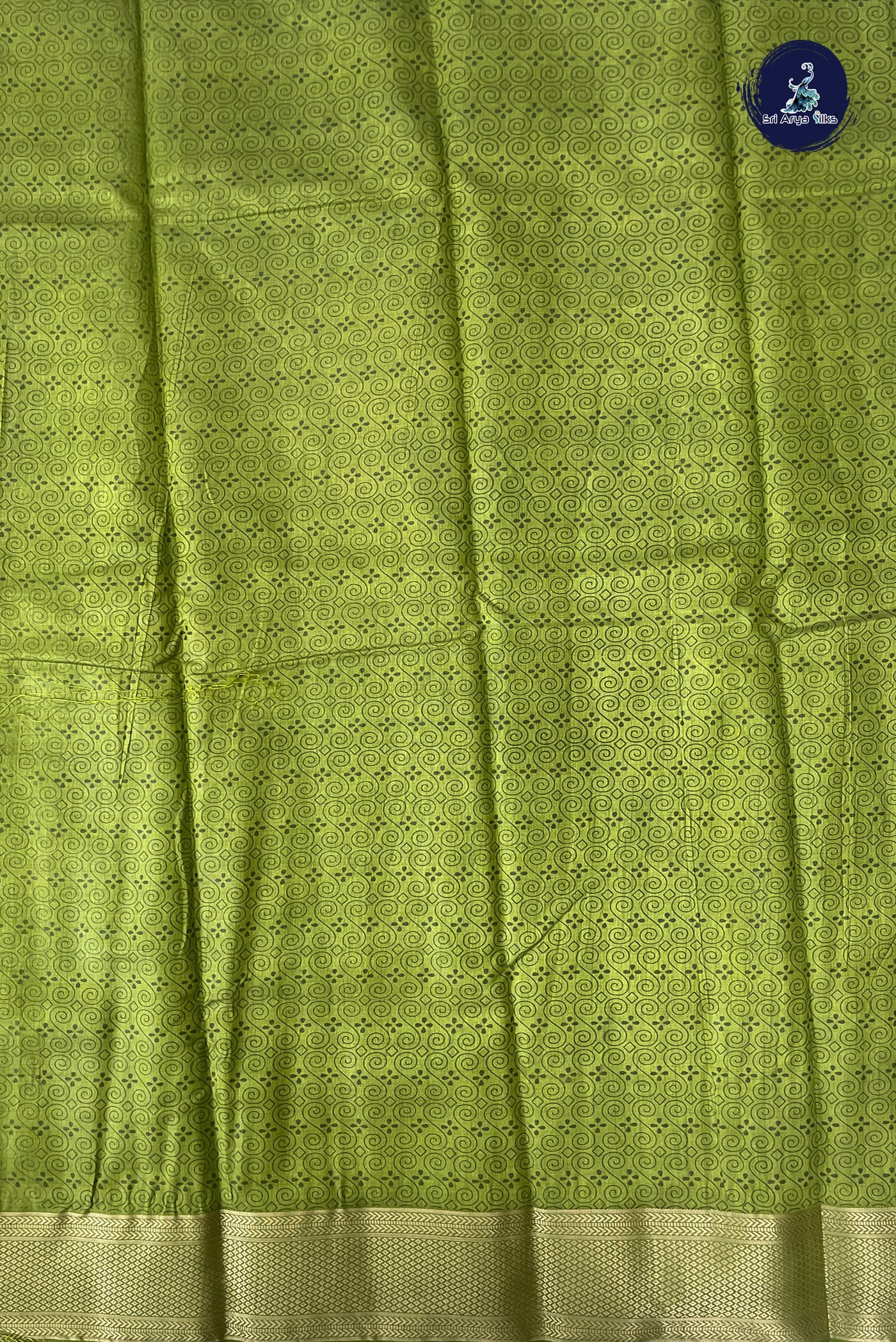 Lime Green Semi Tussar Saree With Printed Pattern