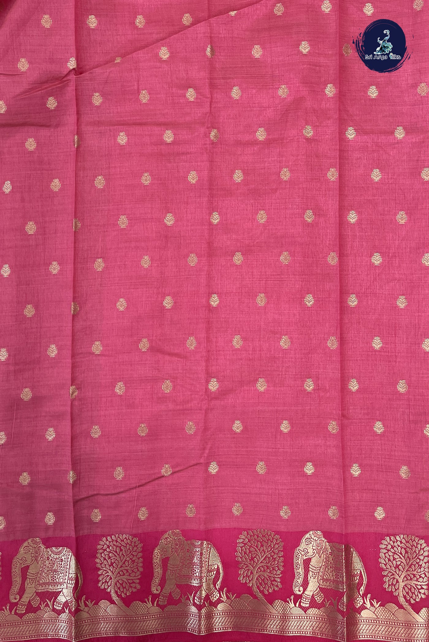 Dark Pink Semi Tussar Saree With Zari Buttas Pattern