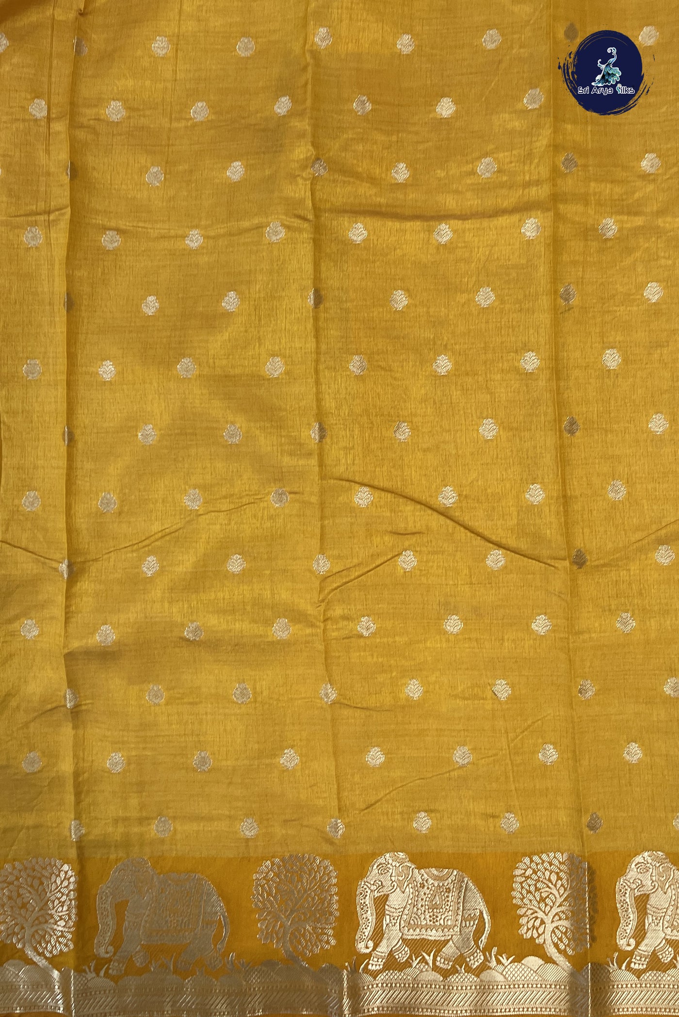 Mustard Yellow Semi Tussar Saree With Zari Buttas Pattern