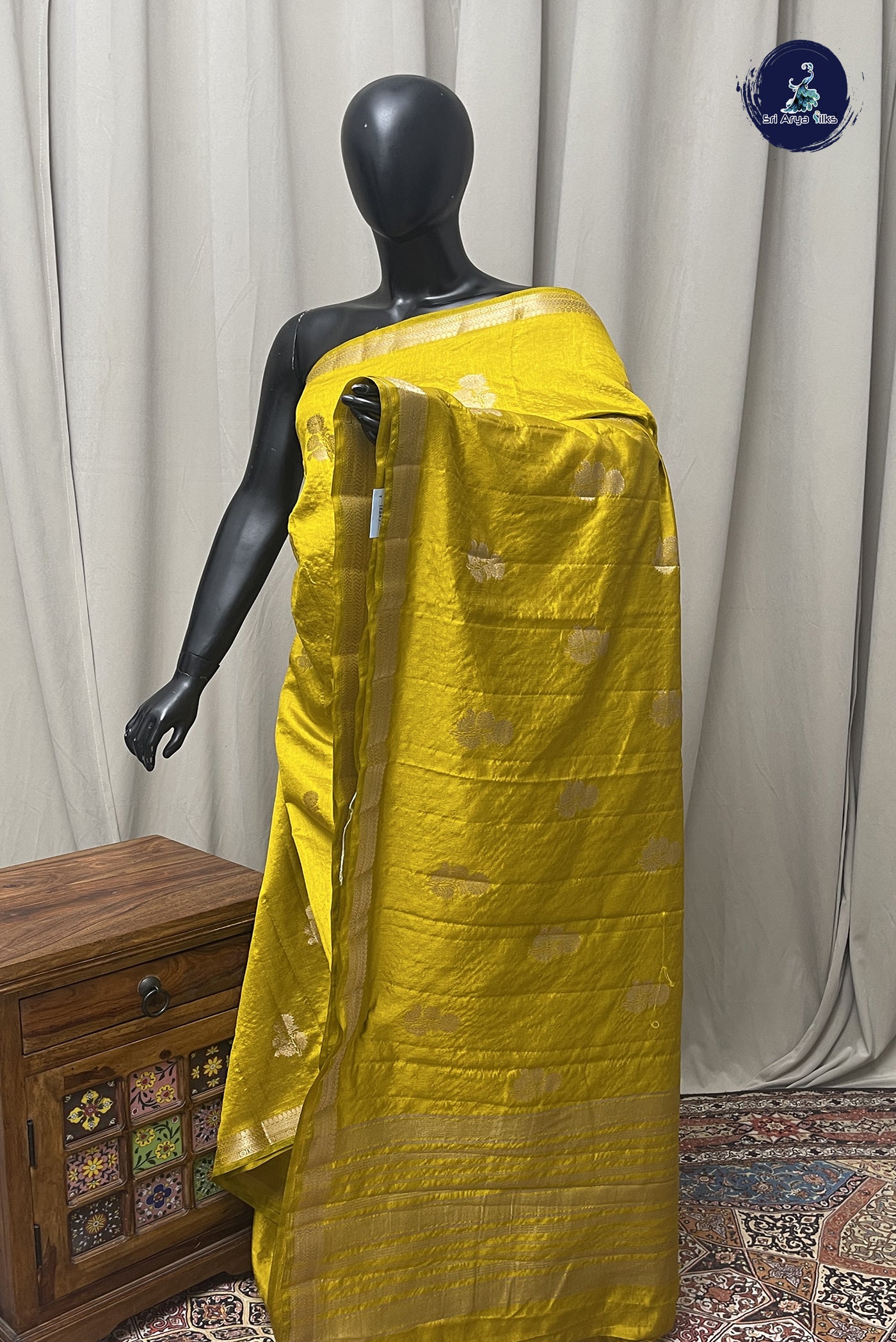 Yellow Semi Tussar Saree With Zari Buttas Pattern