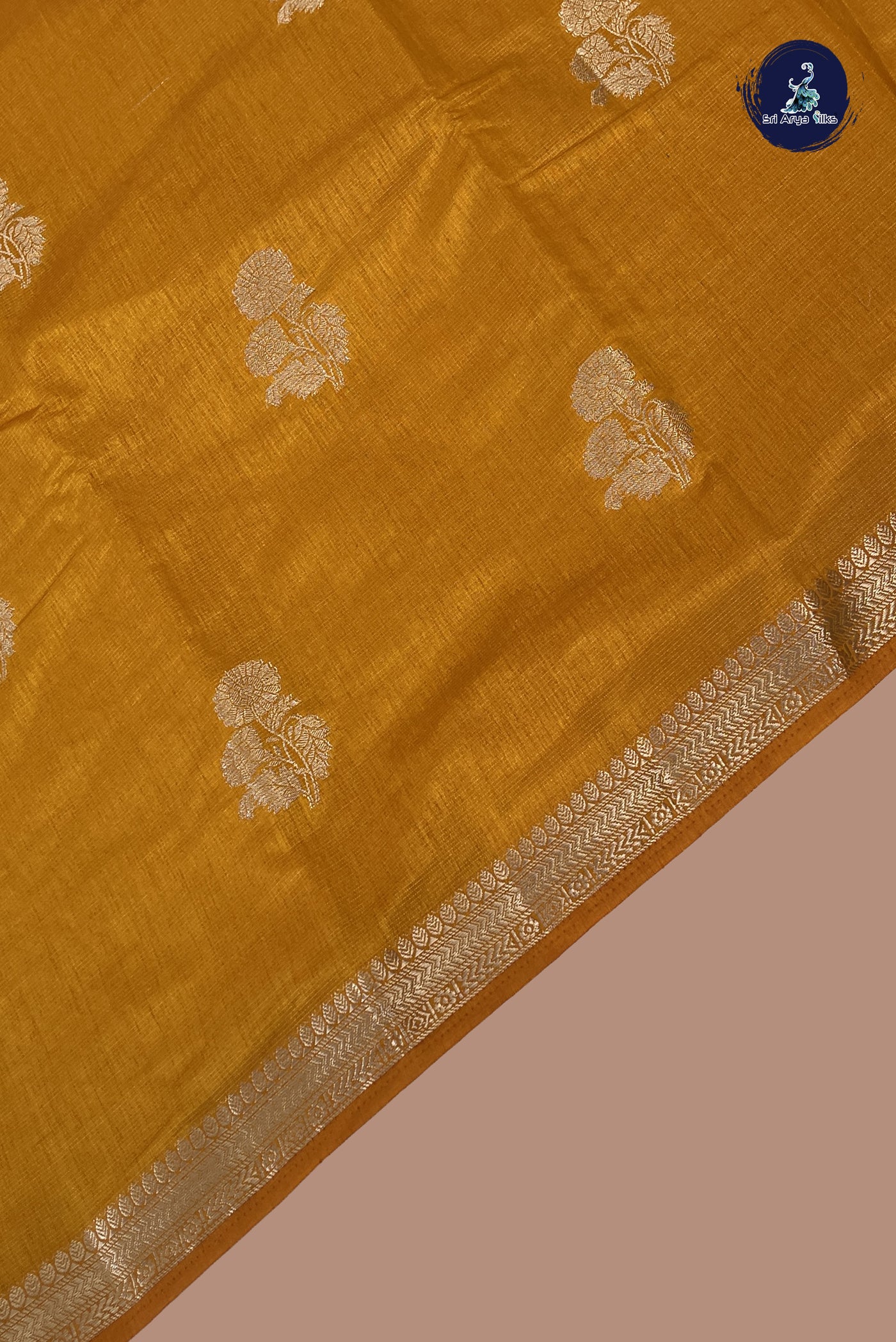 Mustard Yellow Semi Tussar Saree With Zari Buttas Pattern