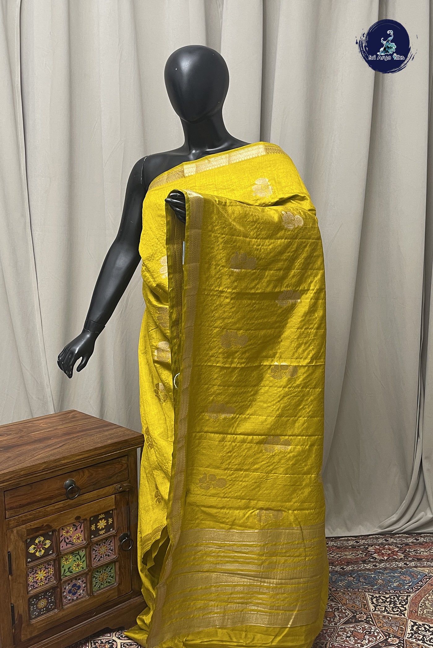 Yellow Semi Tussar Saree With Zari Buttas Pattern