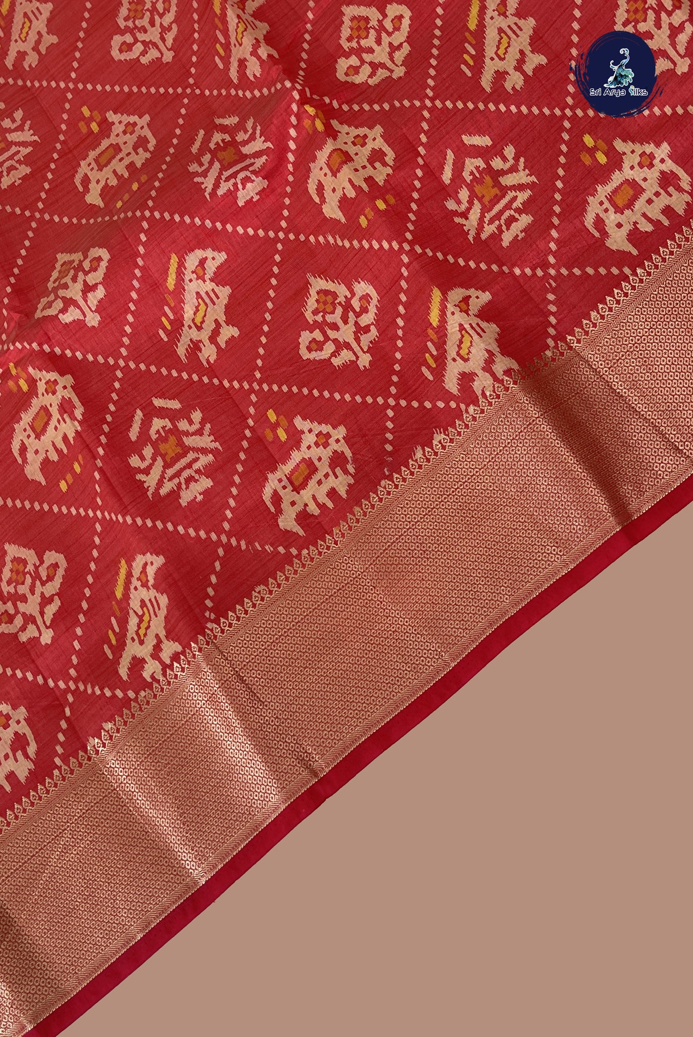Red Semi Tussar Saree With Printed Pattern