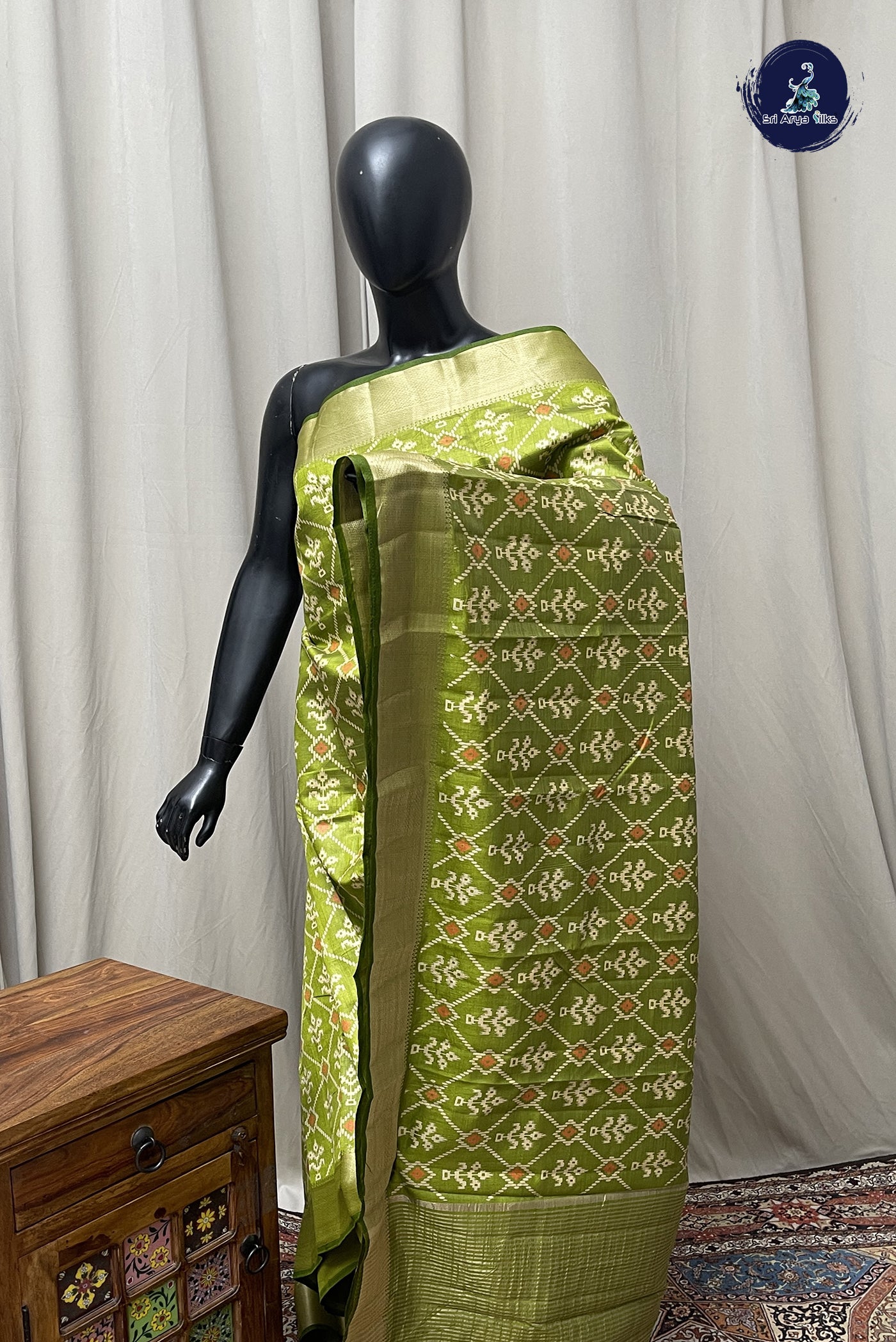 Light Green Semi Tussar Saree With Printed Pattern
