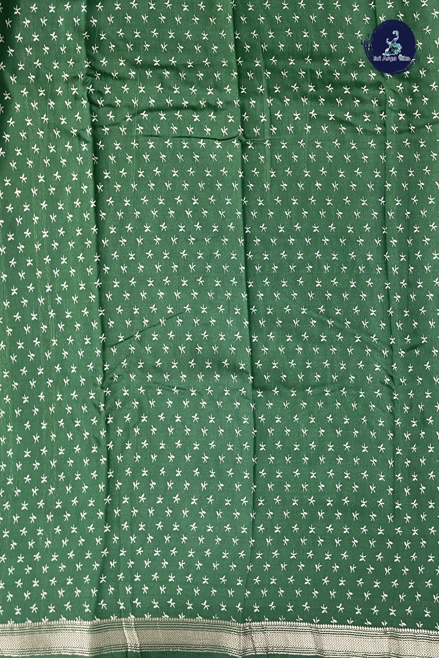 Dark Green Semi Chanderi Saree With Printed Pattern