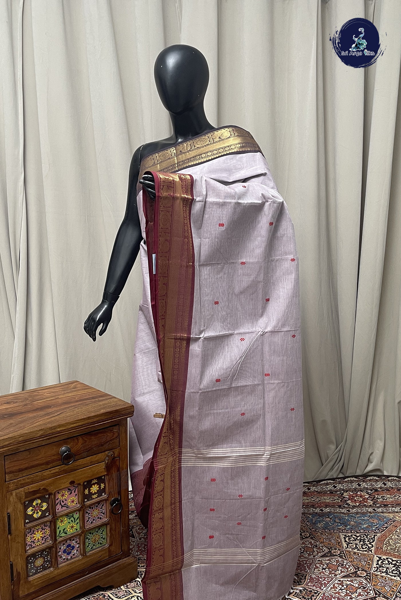 Pastel Shade Chettinad Cotton Saree With Buttas Pattern