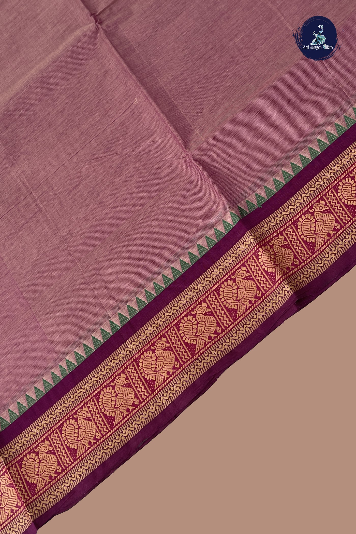 Purple Chettinad Cotton Saree With Plain Pattern