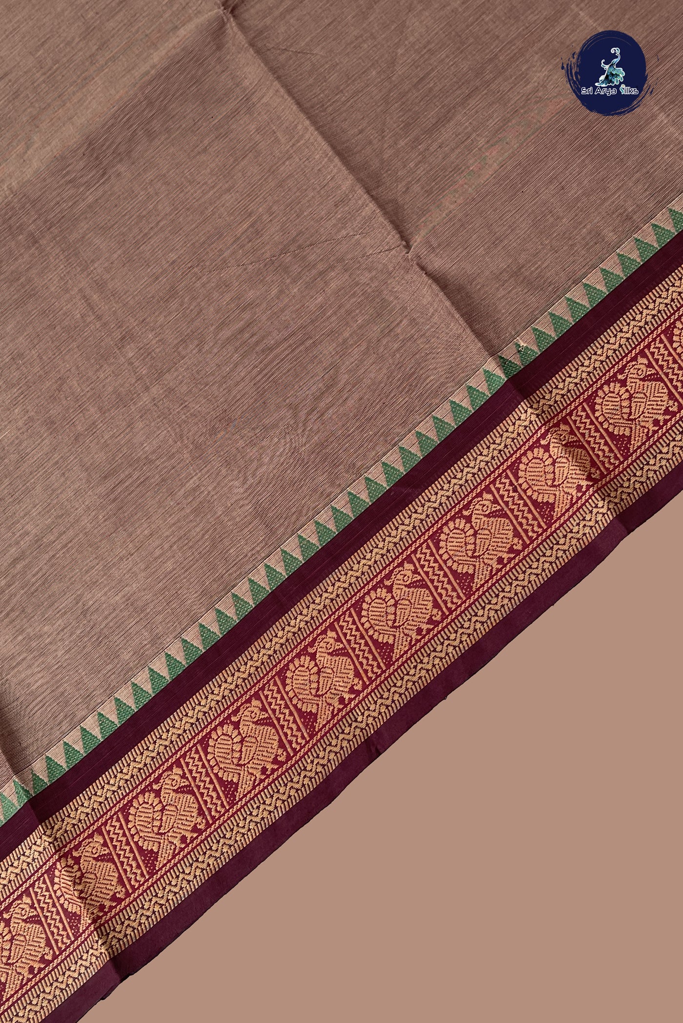 Chocolate Shade Chettinad Cotton Saree With Plain Pattern