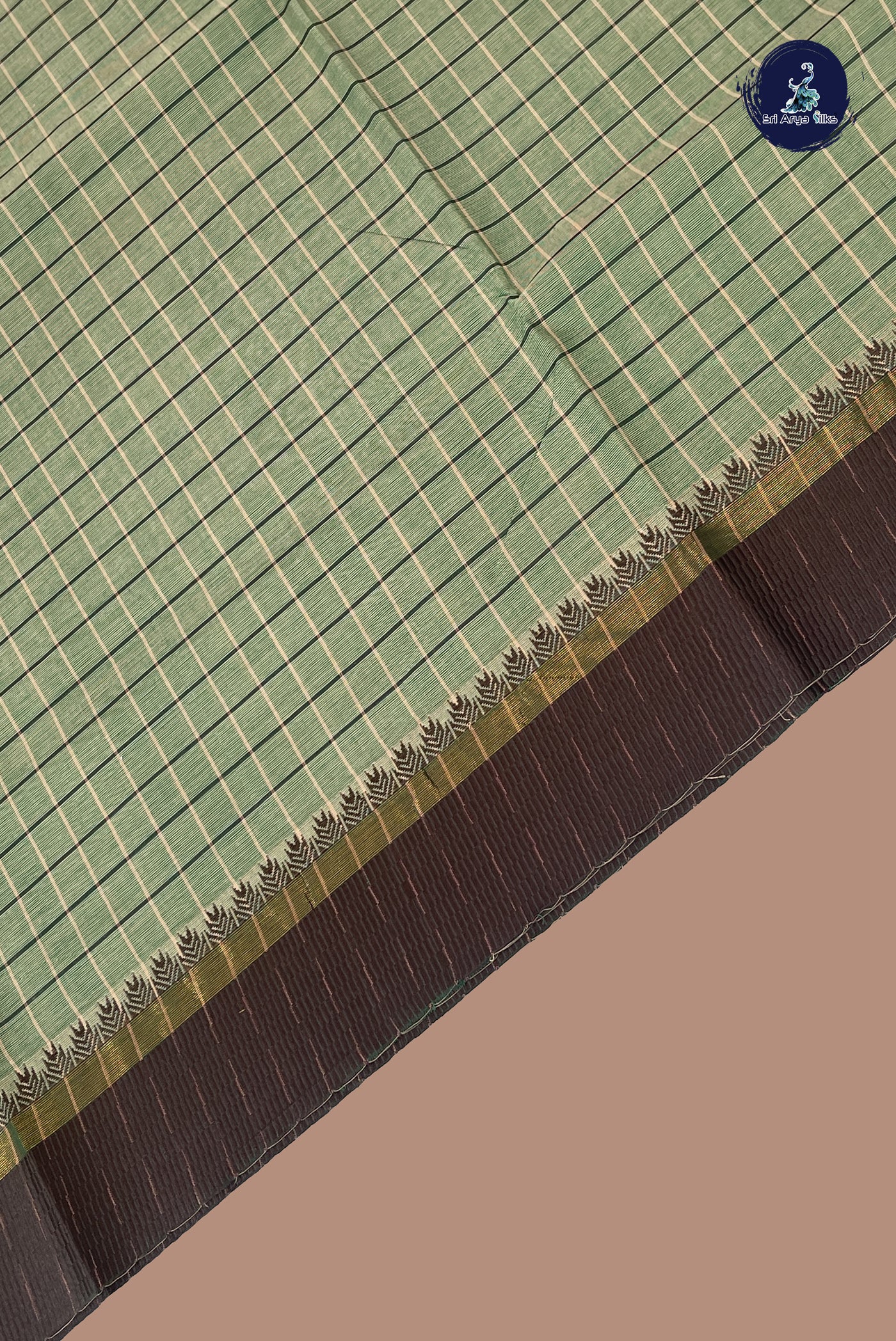 Pastel Green Chettinad Cotton Saree With Checked Pattern