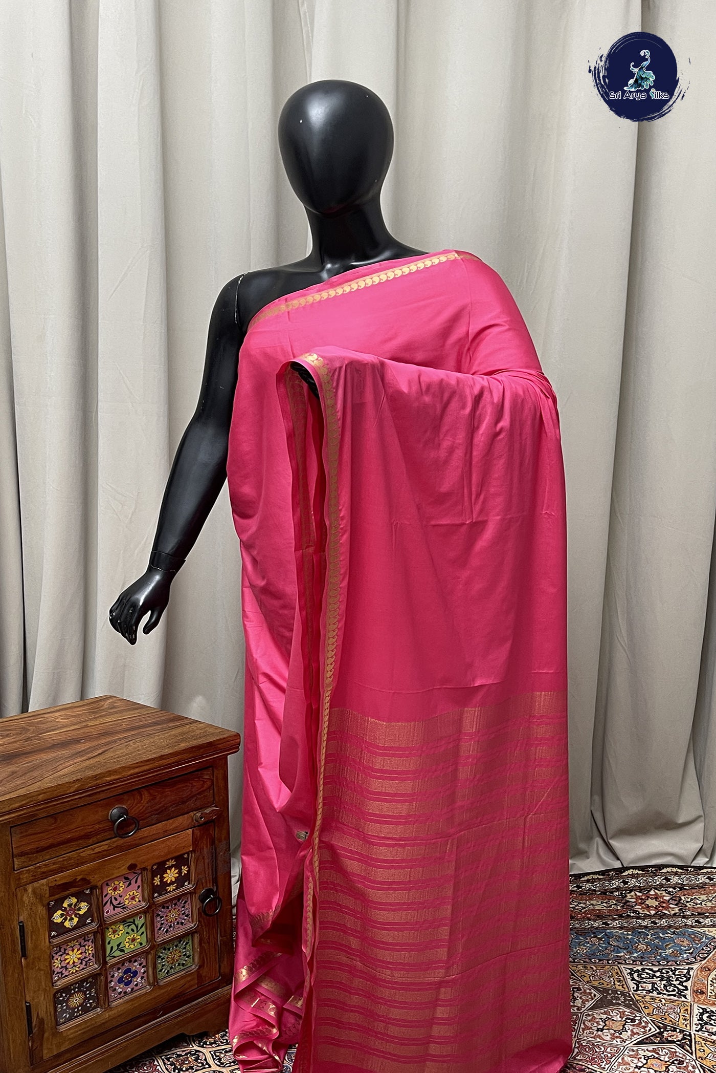 Pink Semi Mysore Silk With Plain Pattern
