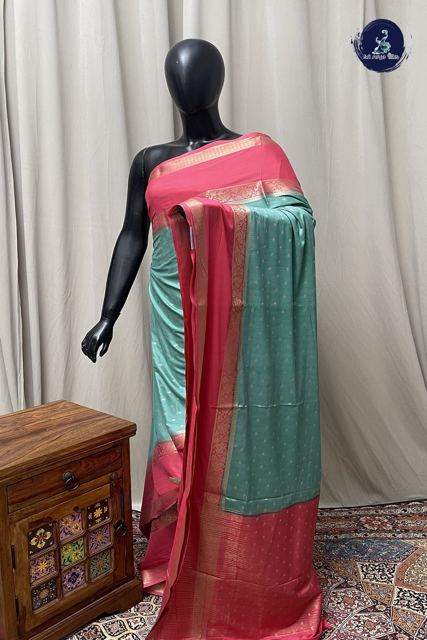 Pastel Shade Semi Mysore Silk With Zari Buttas Pattern