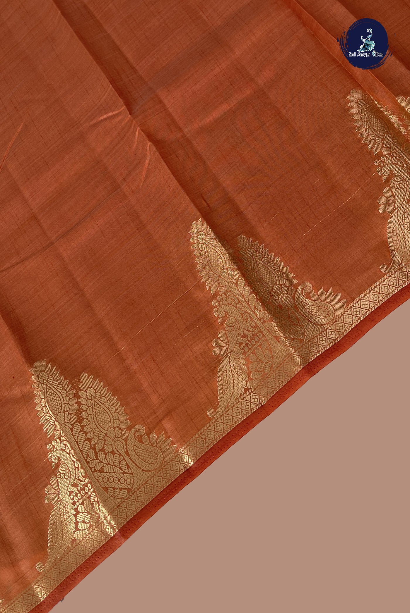 Orange Semi Tussar Saree With Plain Pattern