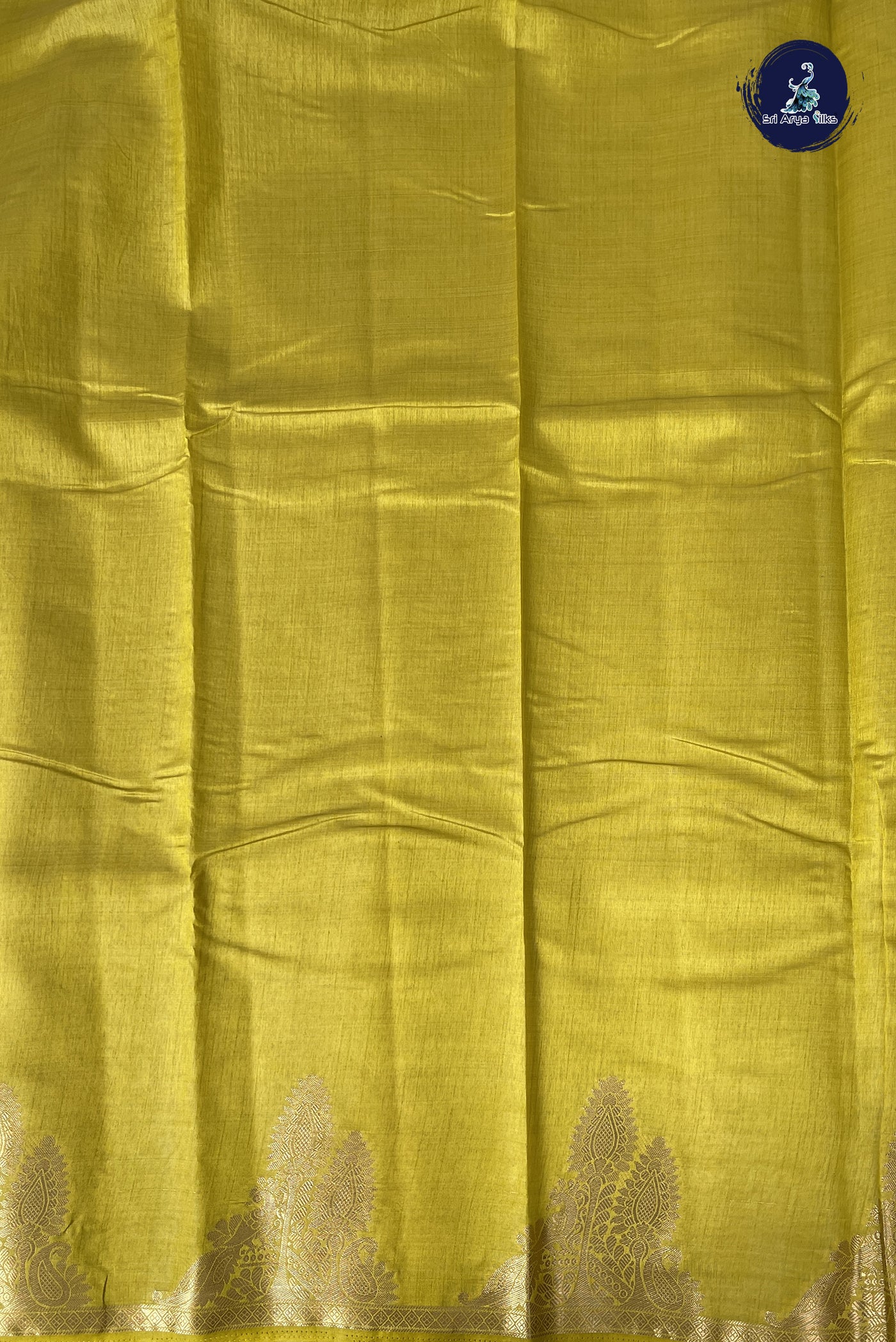 Lime Green Semi Tussar Saree With Plain Pattern