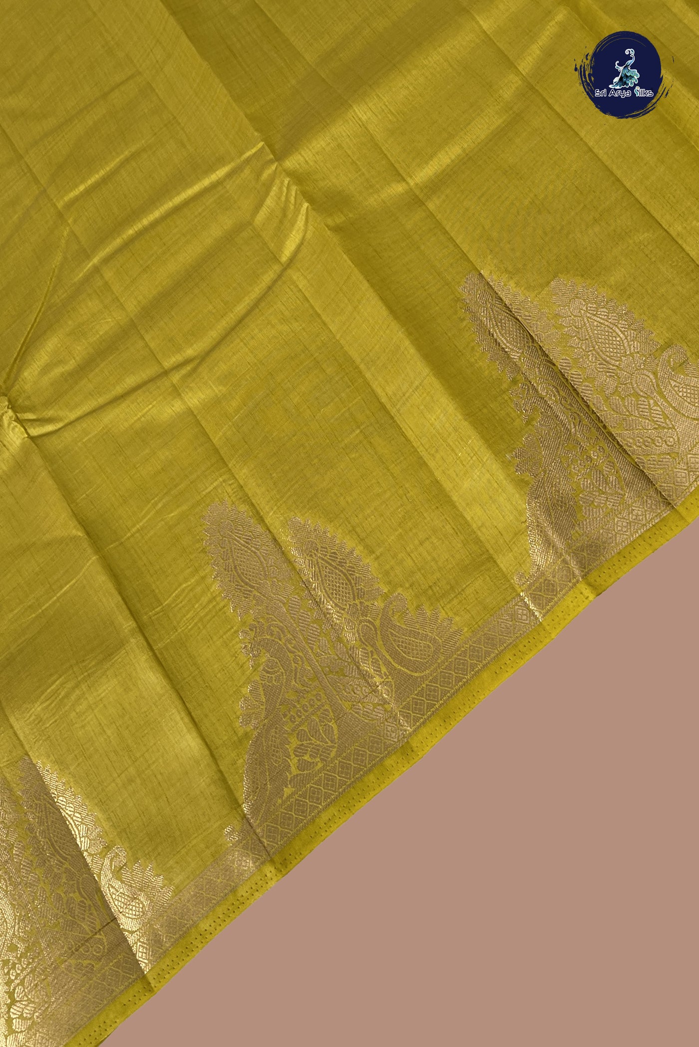 Lime Green Semi Tussar Saree With Plain Pattern
