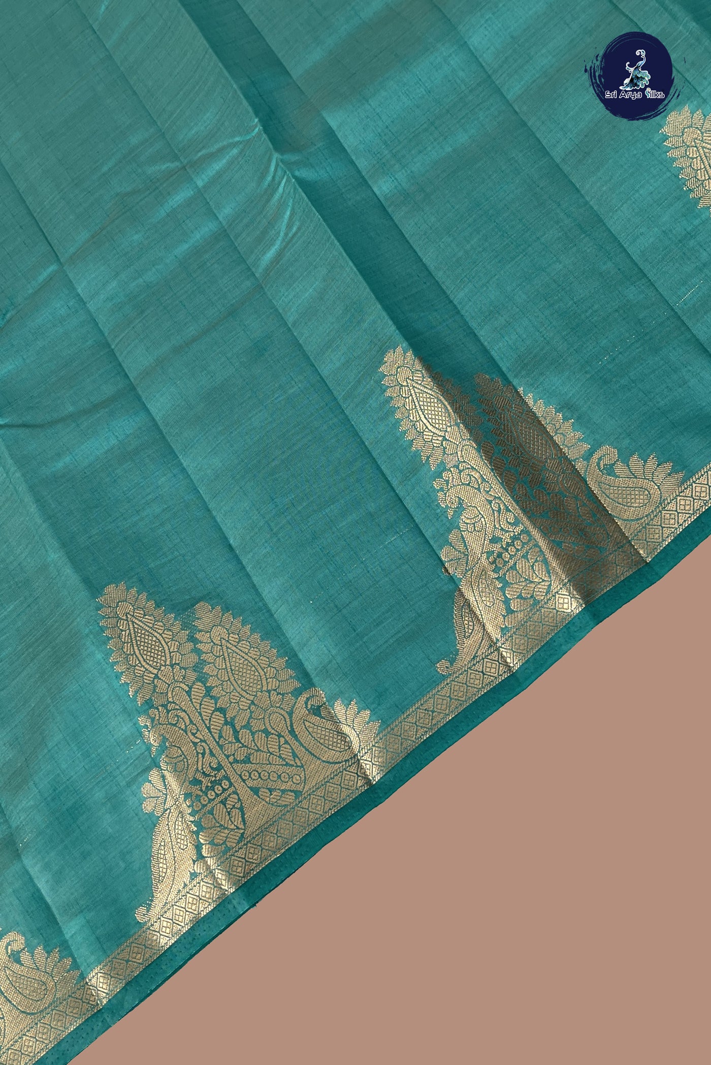 Teal Semi Tussar Saree With Plain Pattern