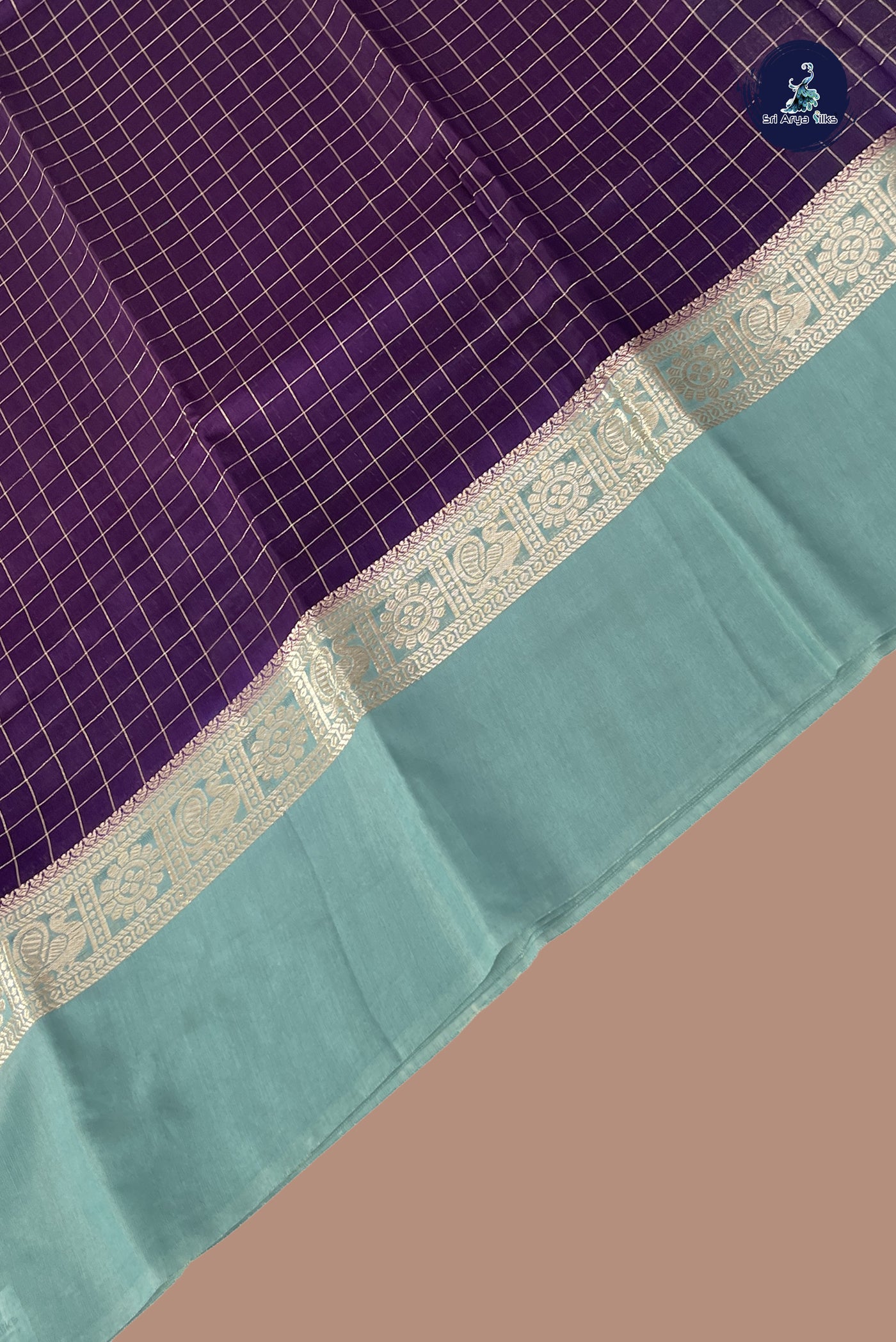Jamun Semi Mysore Silk With Zari Checked Pattern