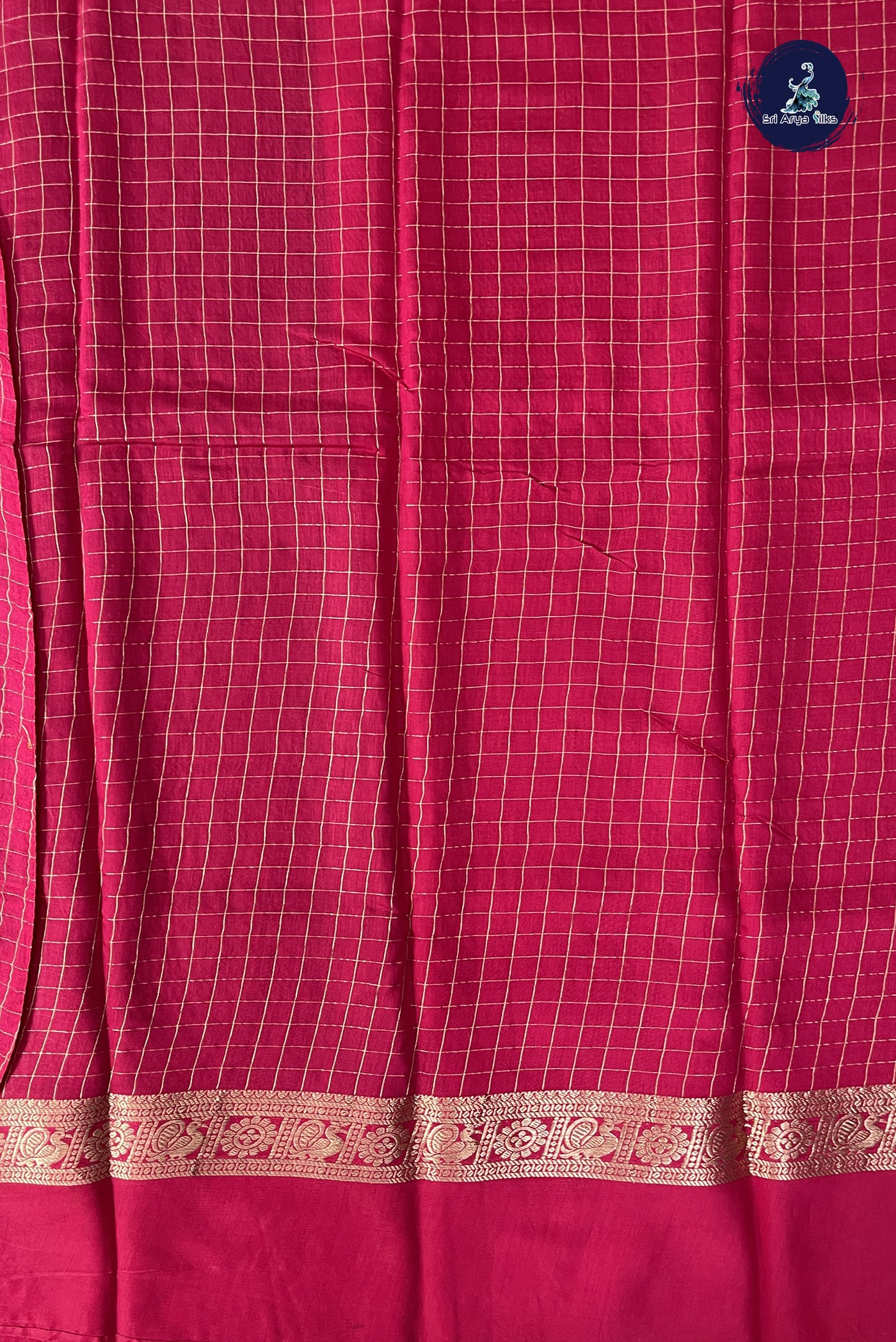 Jamun Semi Mysore Silk With Zari Checked Pattern