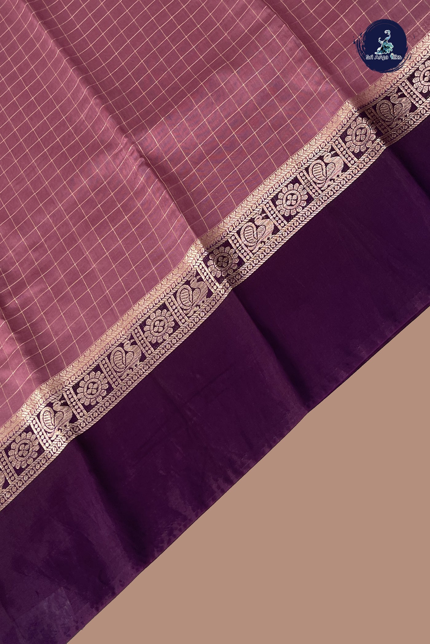 Mauve Pink Semi Mysore Silk With Zari Checked Pattern
