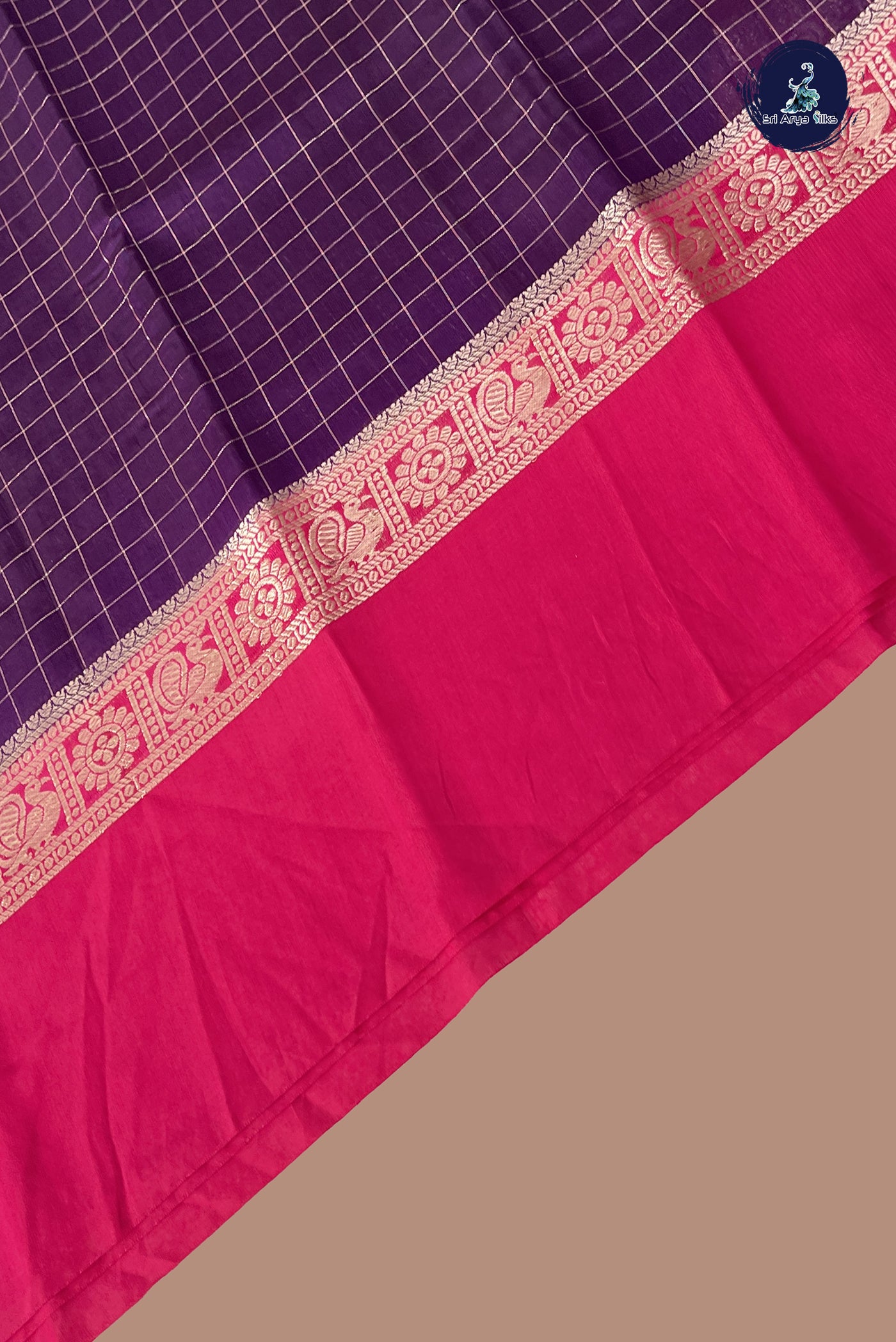 Jamun Semi Mysore Silk With Zari Checked Pattern