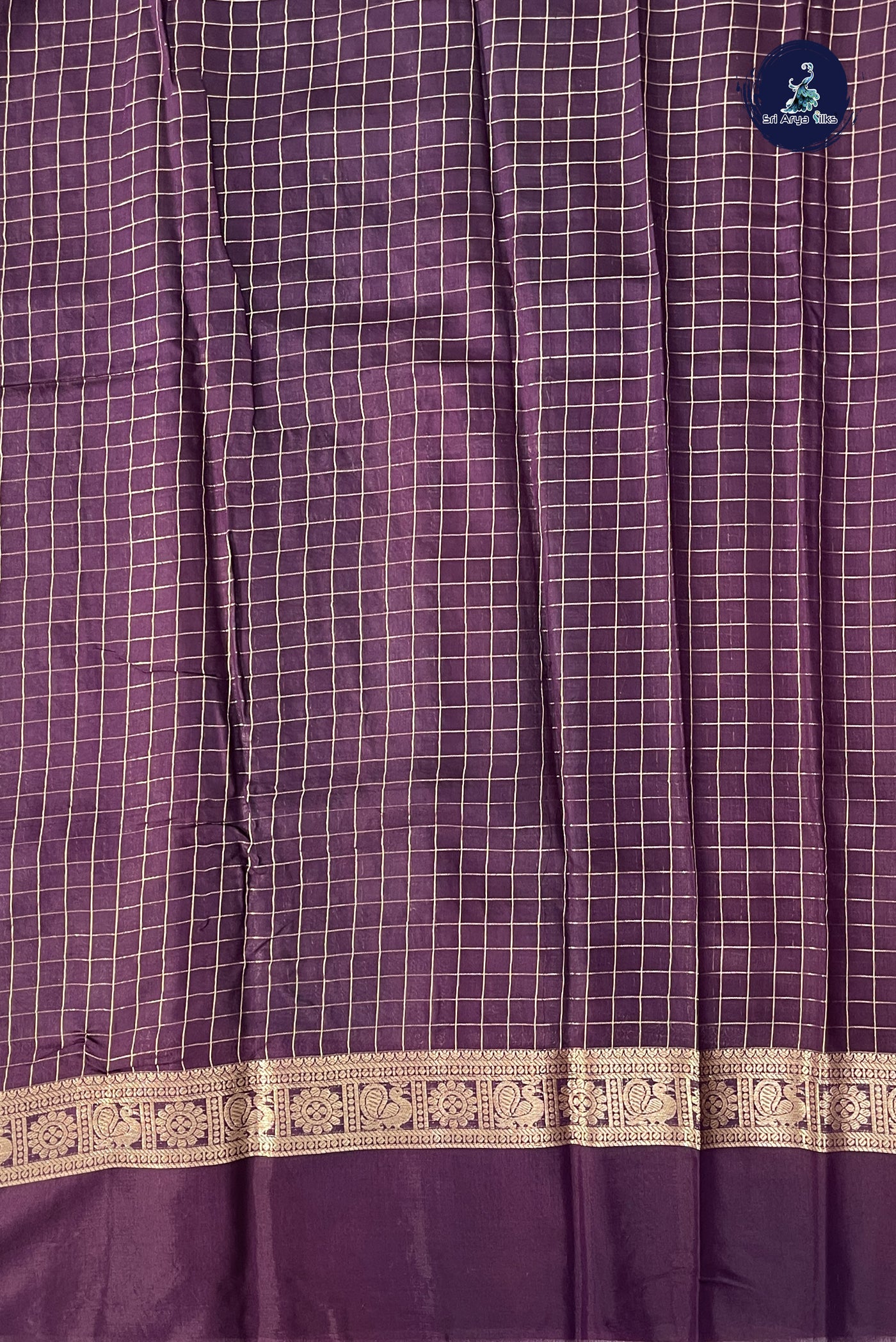 Bluish Grey Semi Mysore Silk With Zari Checked Pattern