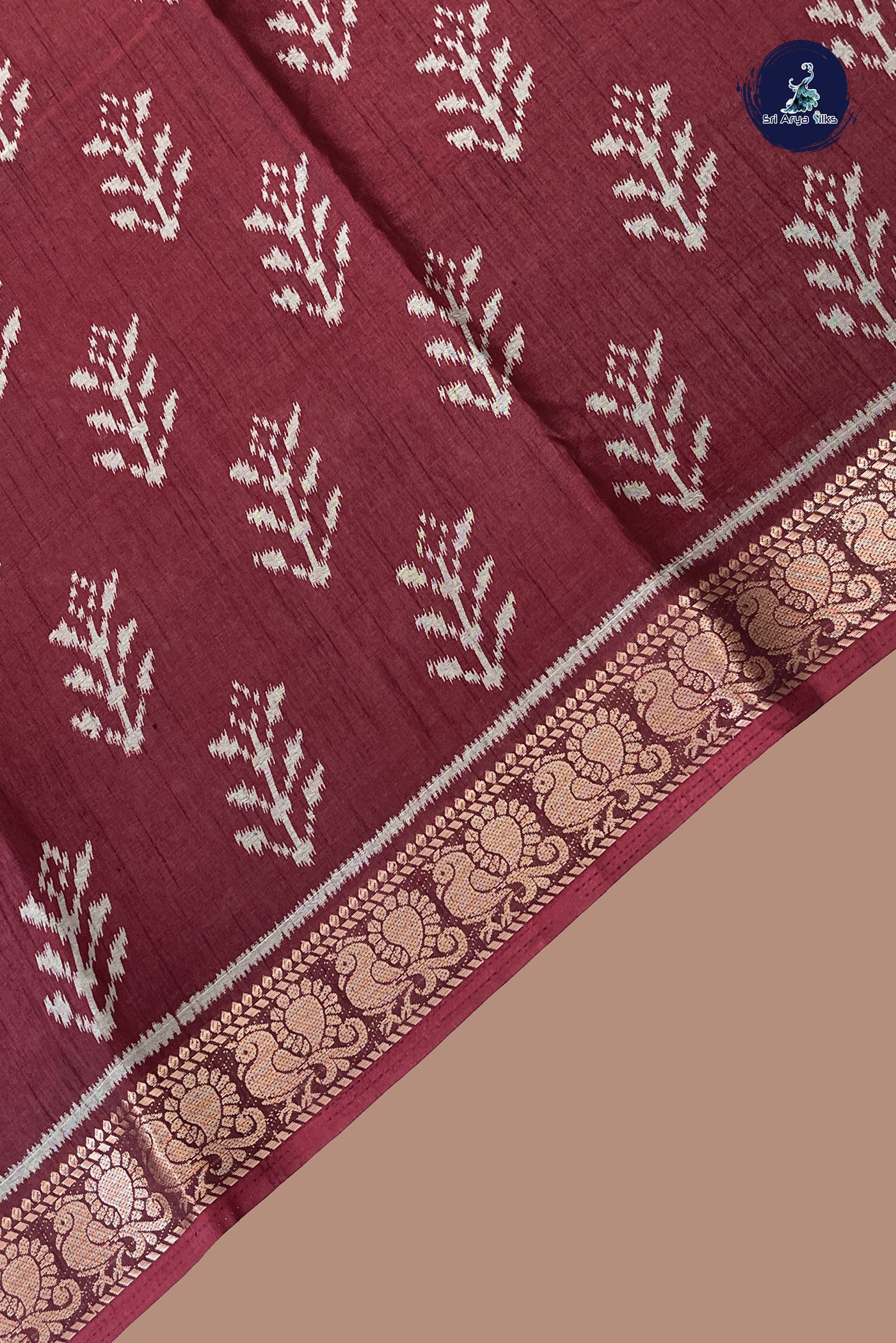 Burgundy Semi Crepe Silk Saree With Floral Print Pattern