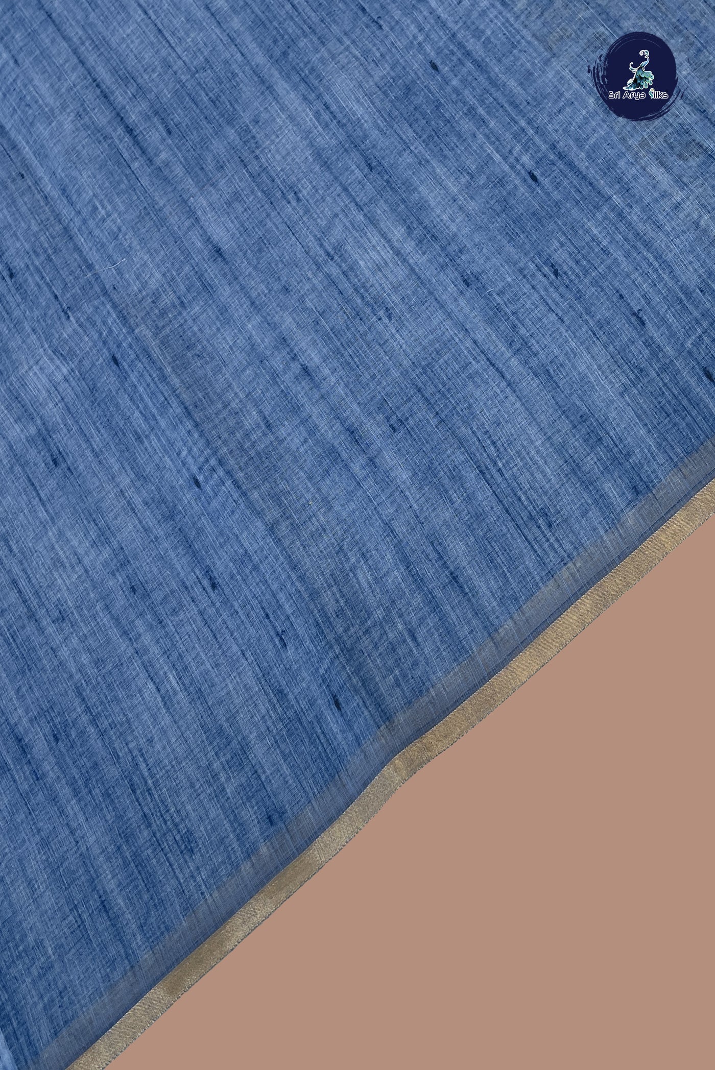 Blue Linen Saree With Madhubani  Pattern