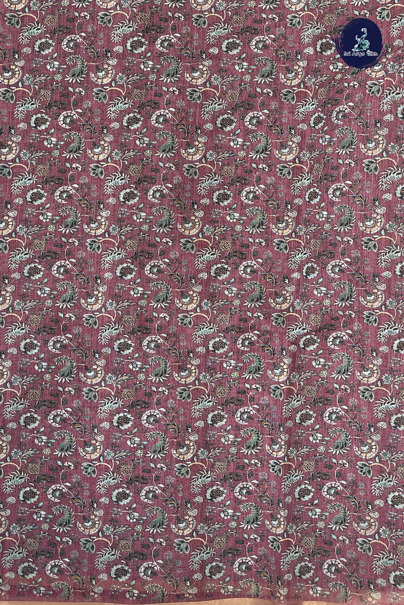 Pink Linen Saree With Madhubani  Pattern