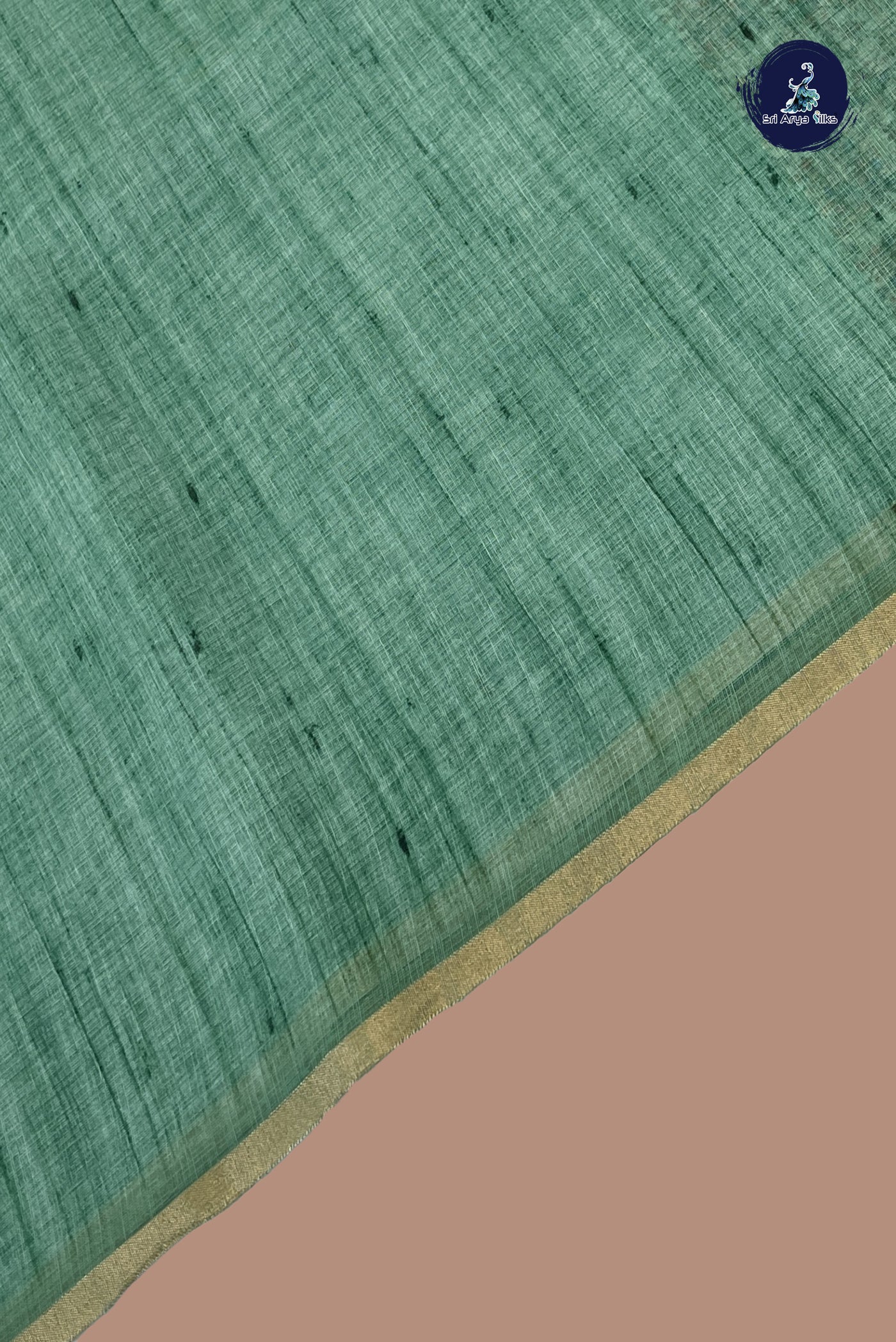 Green Linen Saree With Madhubani  Pattern