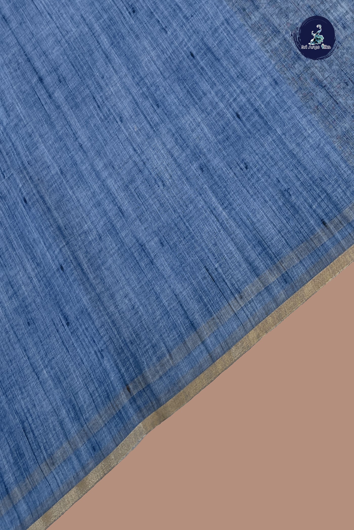 Blue Linen Saree With Madhubani  Pattern