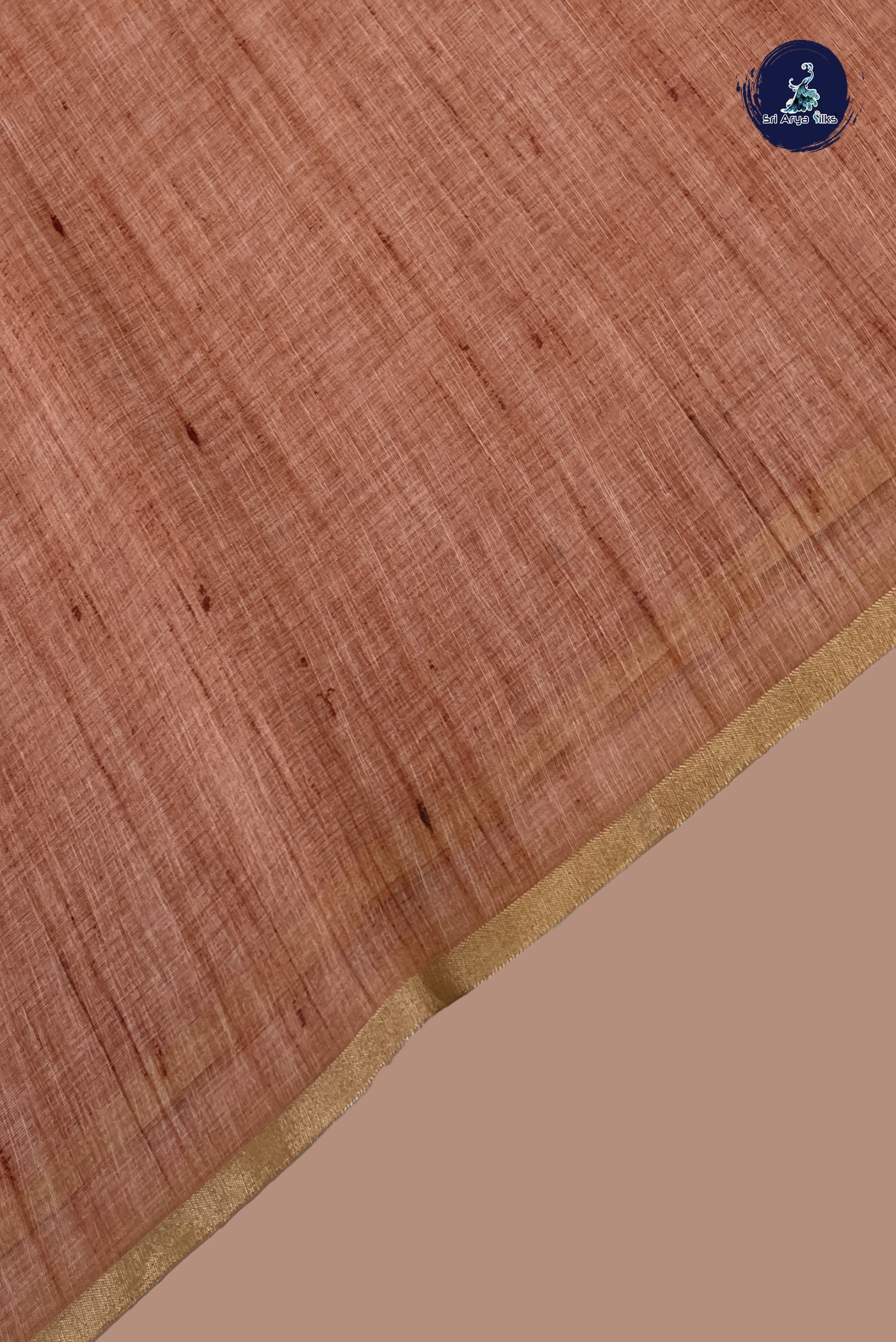 Light Brown Linen Saree With Madhubani  Pattern