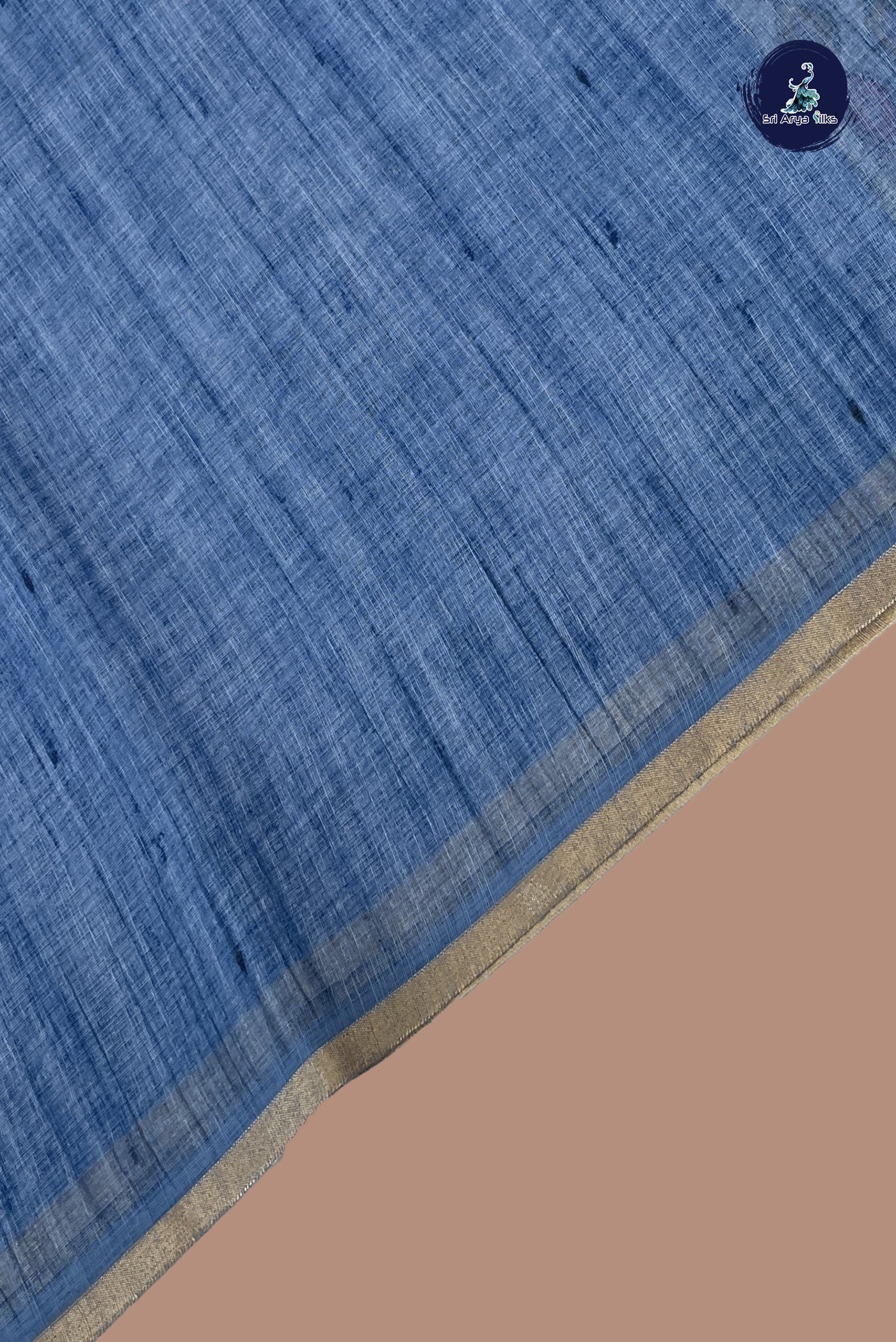 Blue Linen Saree With Madhubani  Pattern