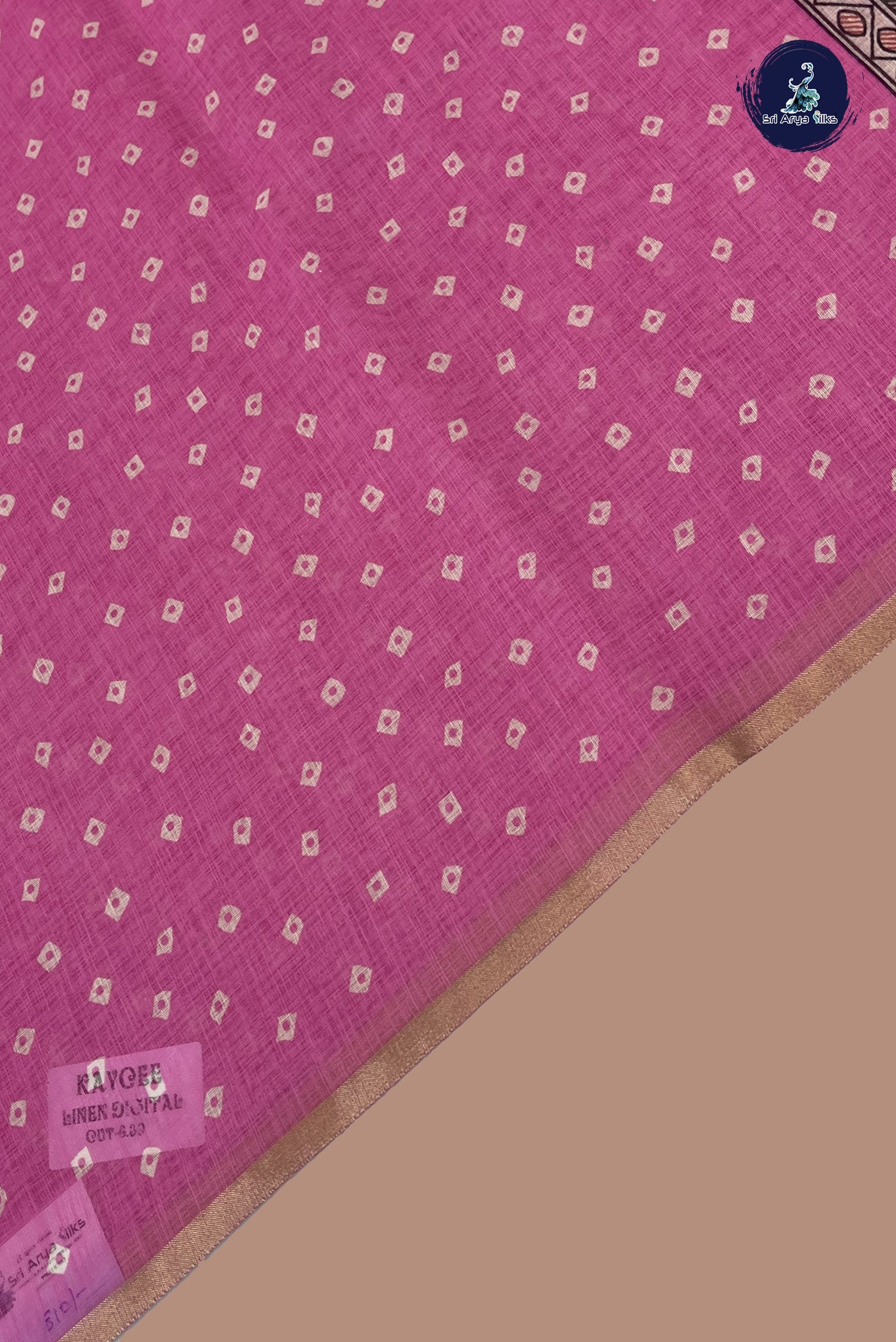 Light Pink Linen Saree With Madhubani  Pattern