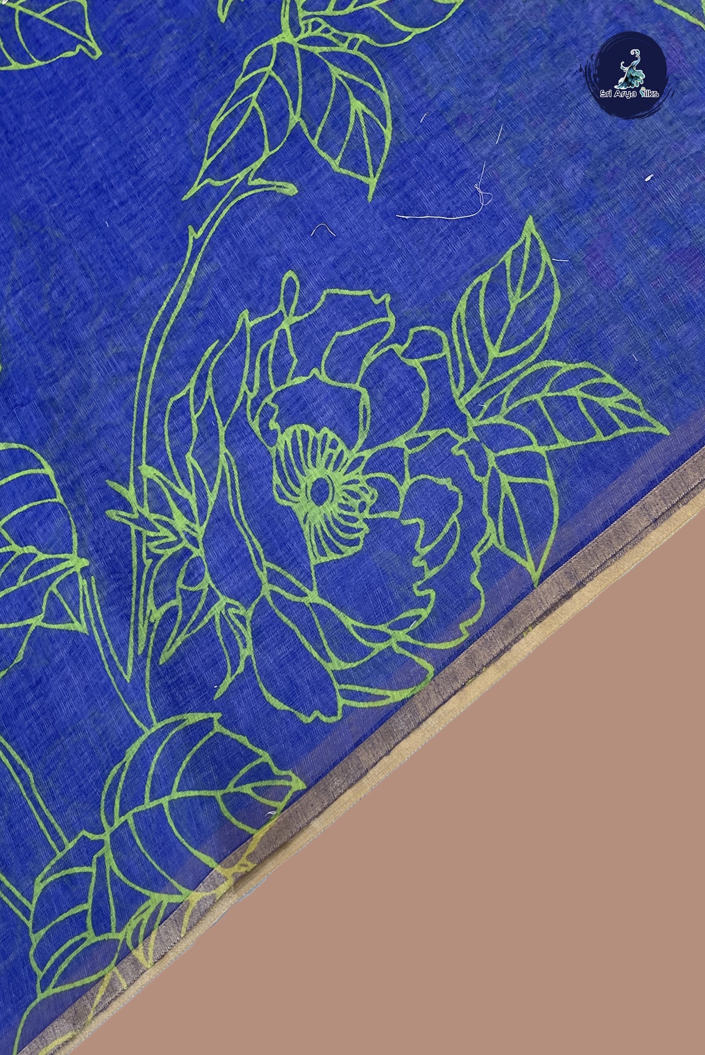 Blue Linen Saree With Madhubani  Pattern