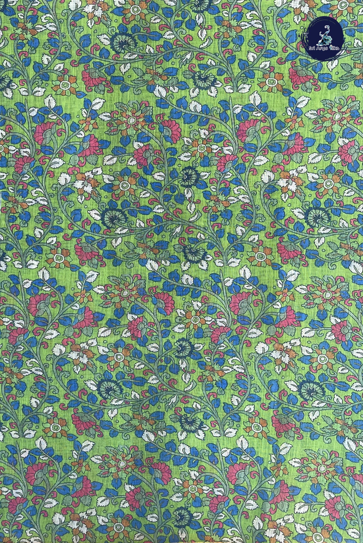 Blue Linen Saree With Madhubani  Pattern