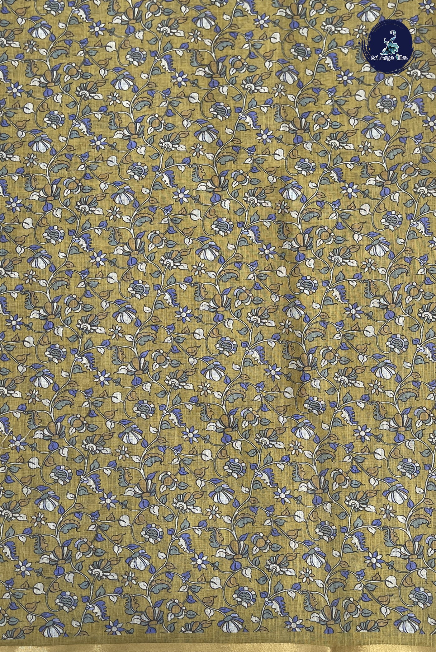 Grey Linen Saree With Madhubani  Pattern