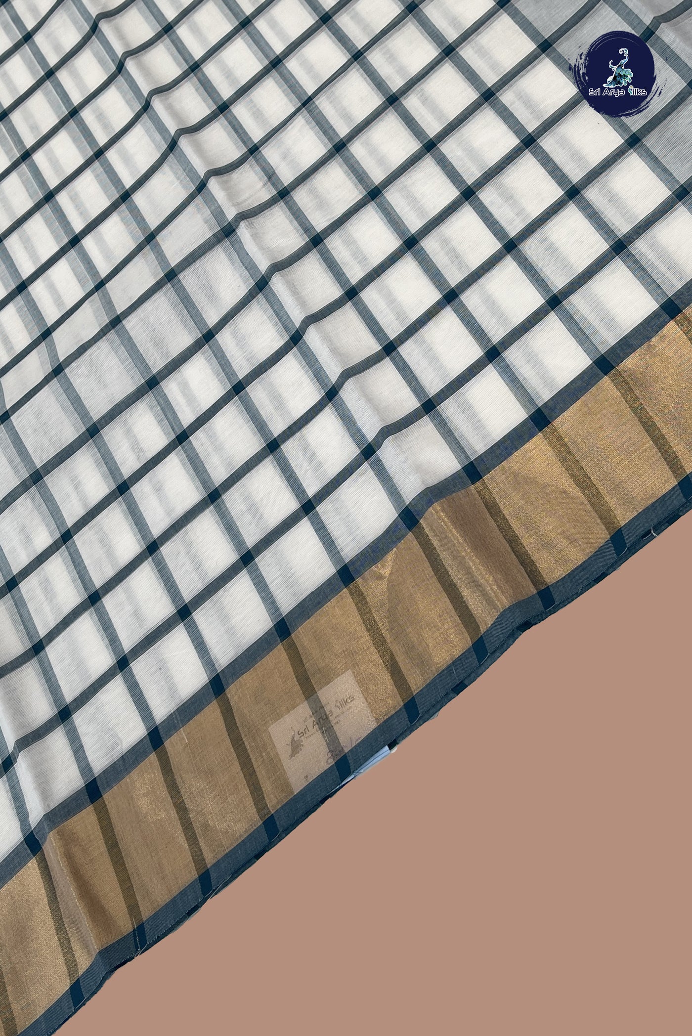 White Cotton Saree With Checked Pattern