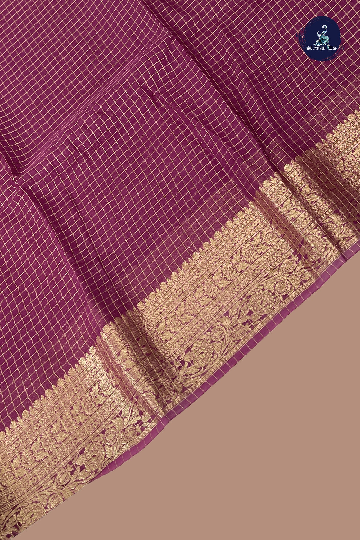 Burgundy Semi Banarasi Saree With Zari Checked Pattern