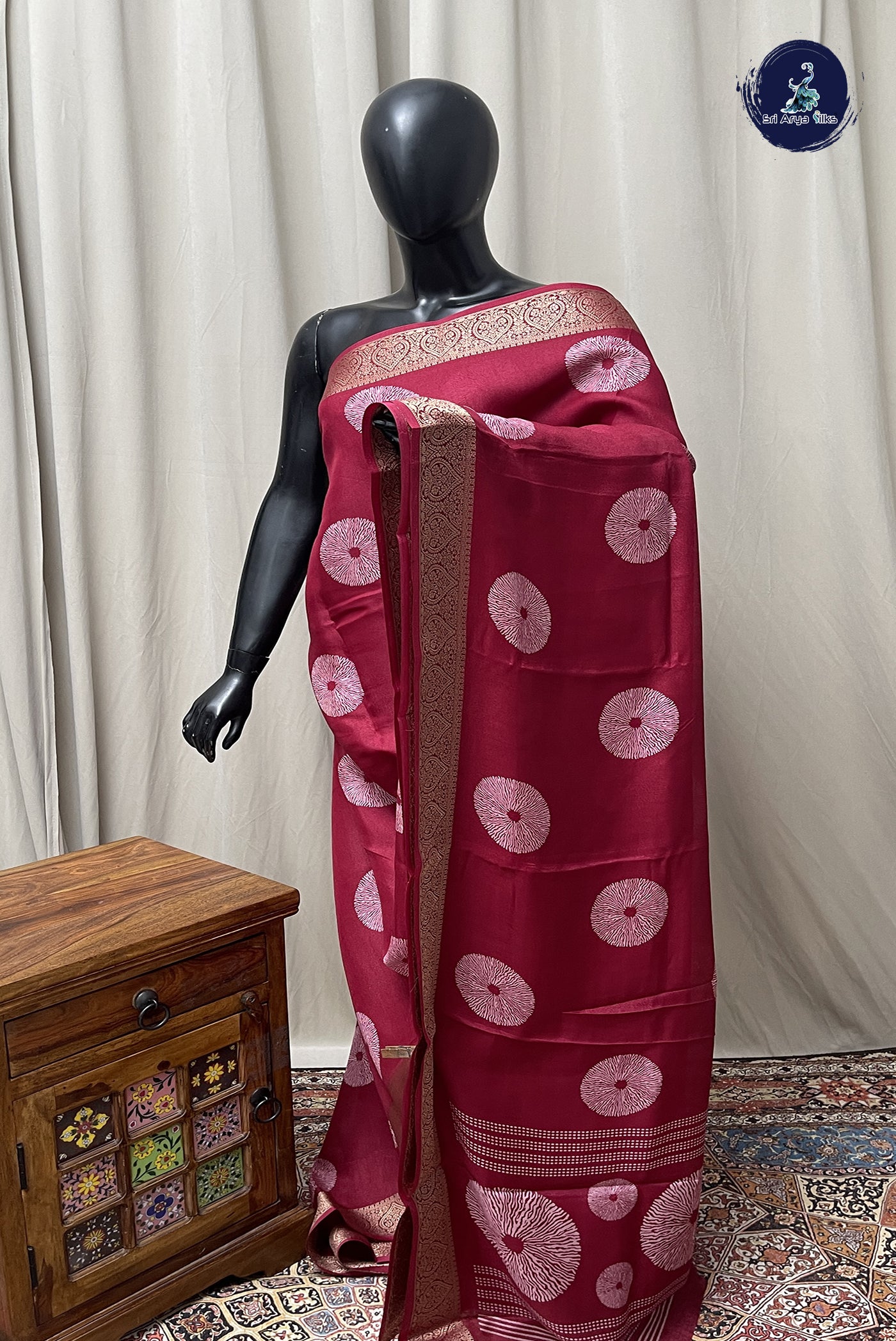 Maroon Semi Crepe Silk Saree With Printed Pattern