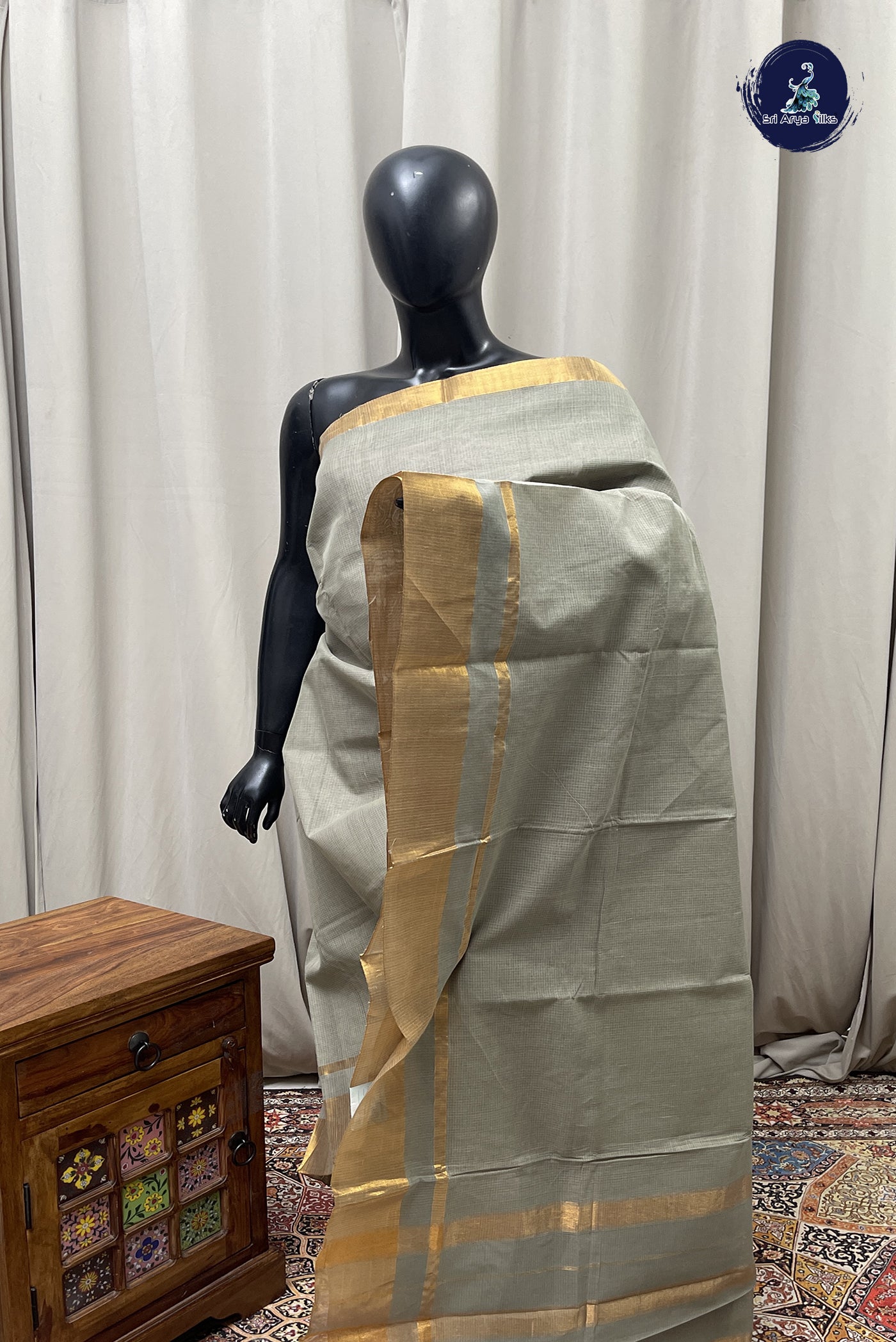 greyKota Chanderi Saree With checked pattern